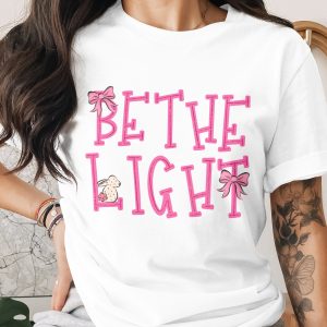 Be The Light PNG, Inspirational Quote Design, Pink Glitter Letters, Cute Bunny Bow, Digital Download Sublimation DTF PNG, Motivational