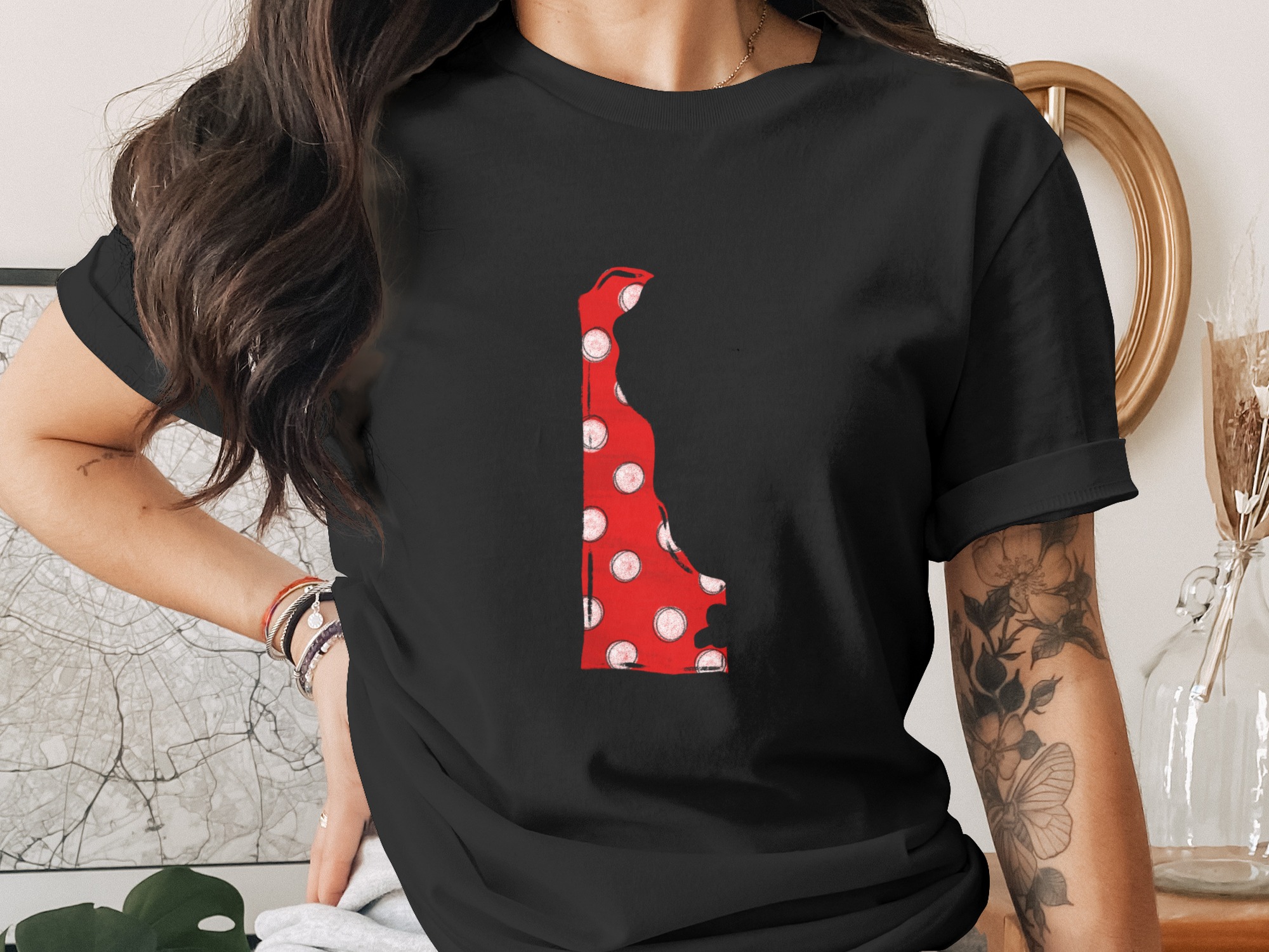 Delaware Polka Dot PNG, Red White Dots State Outline Digital Download, USA Map Art, Sublimation DTF Print, Instant Graphic - Image 2