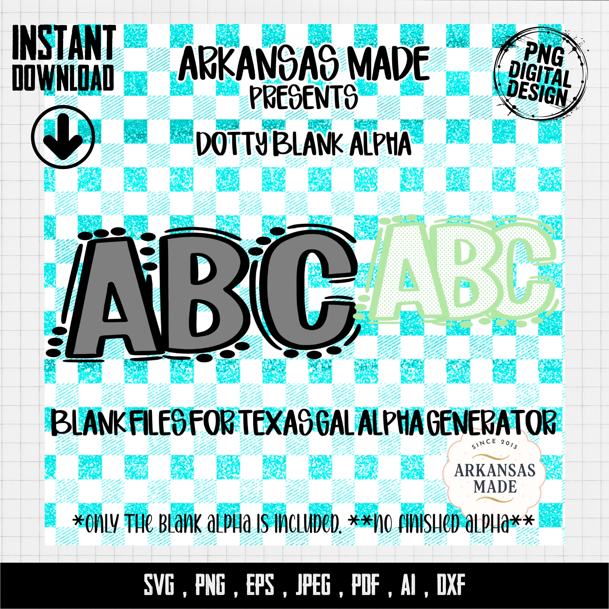 Dotty Blank Alpha Digital Download, Sublimation DTF Files, Customizable Alphabet PNG, Texas Gal Alpha Generator Blanks - Image 3