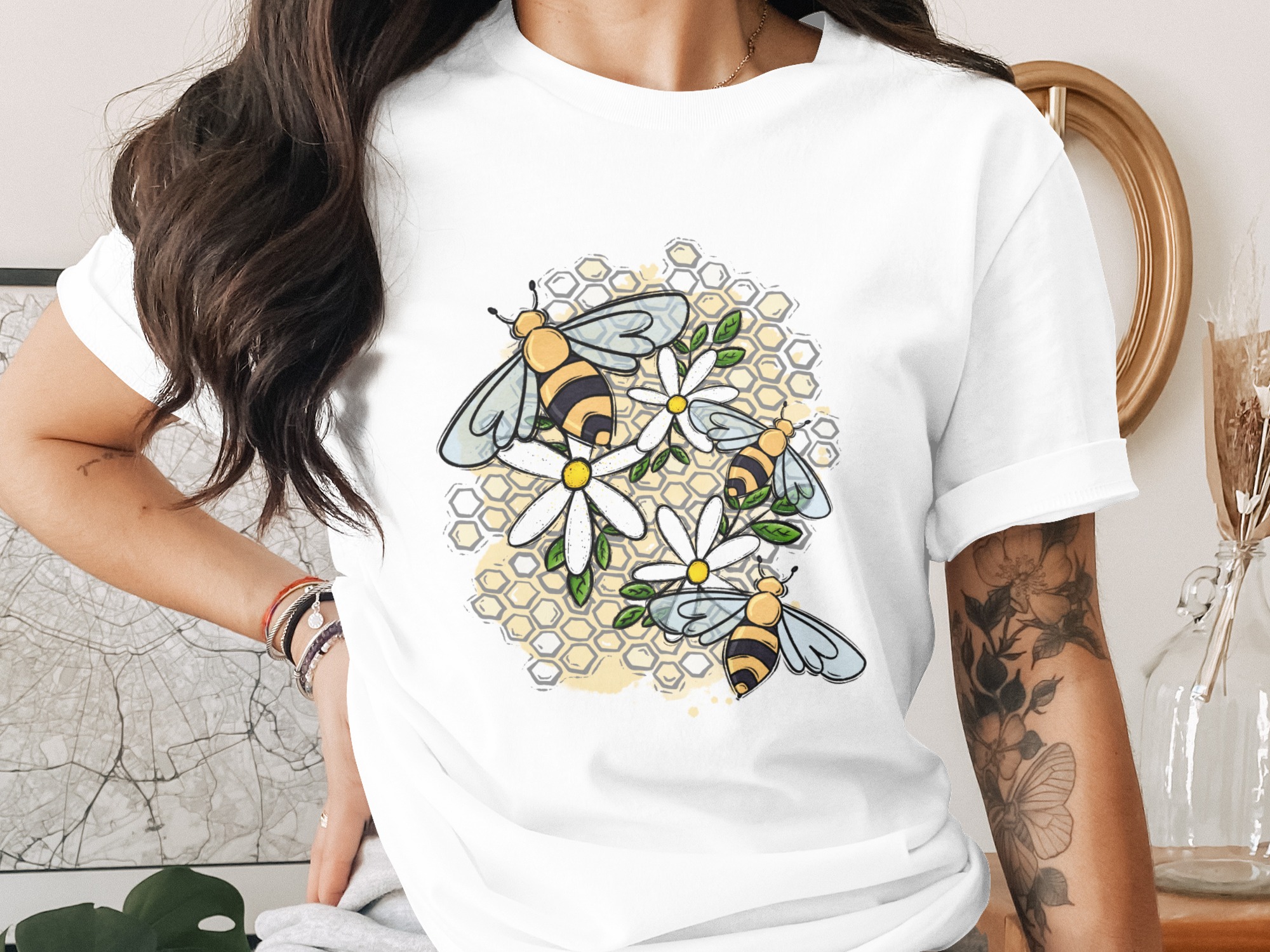 Bumblebee Daisy Honeycomb Digital Art PNG | Spring Nature Clipart Bee Lover Gift Sublimation Design Teacher Mom Gift Digital Download