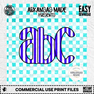 Blue Striped ABC Letters Digital Download Alpha Set | Faux Glitter Turquoise Gingham Alphabet Clipart PNG for Teachers