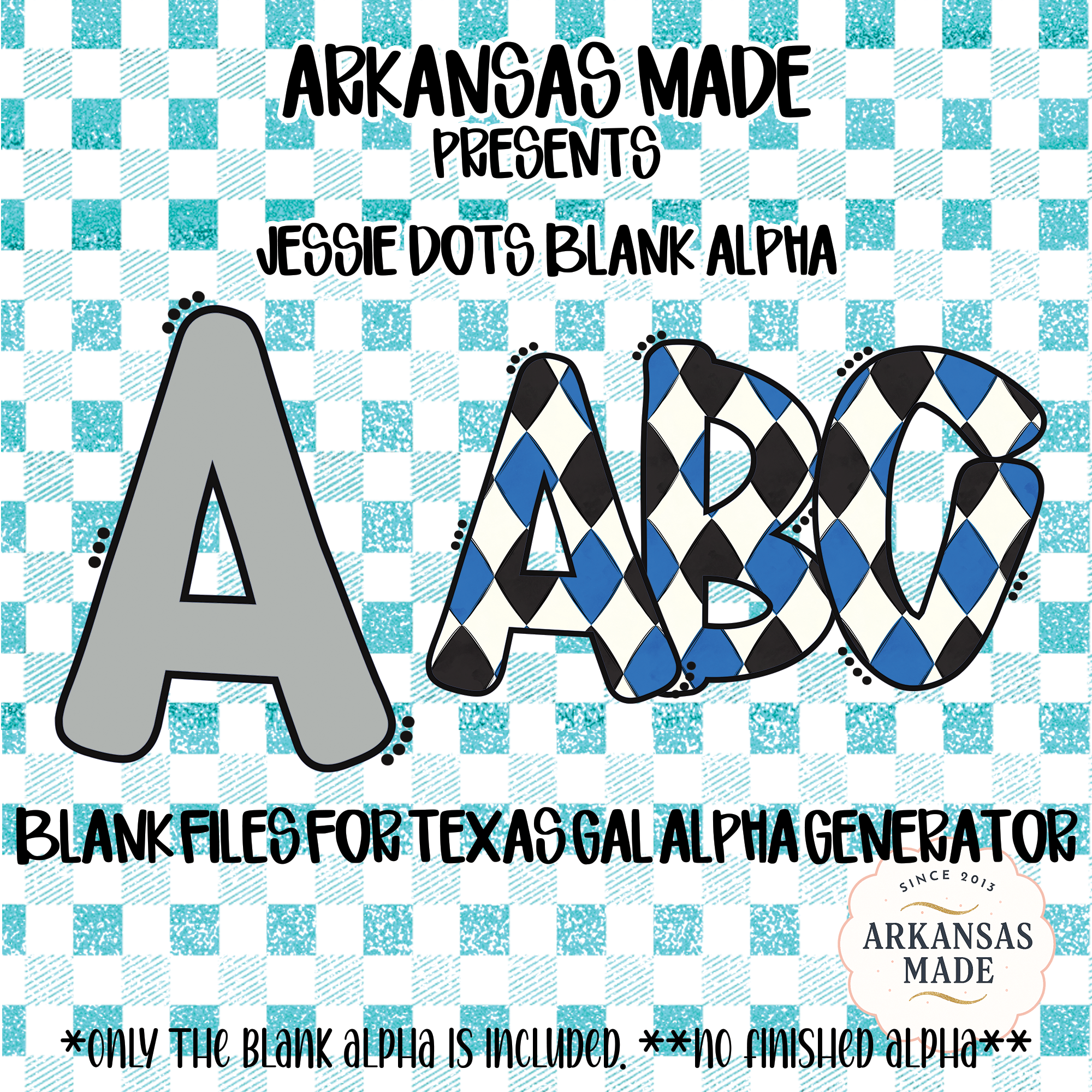 Jessie Dots Blank Alpha Digital Download Sublimation PNG, Texas Gal Alpha Generator Files, Custom Argyle Letters, Teal Gingham Background - Image 3