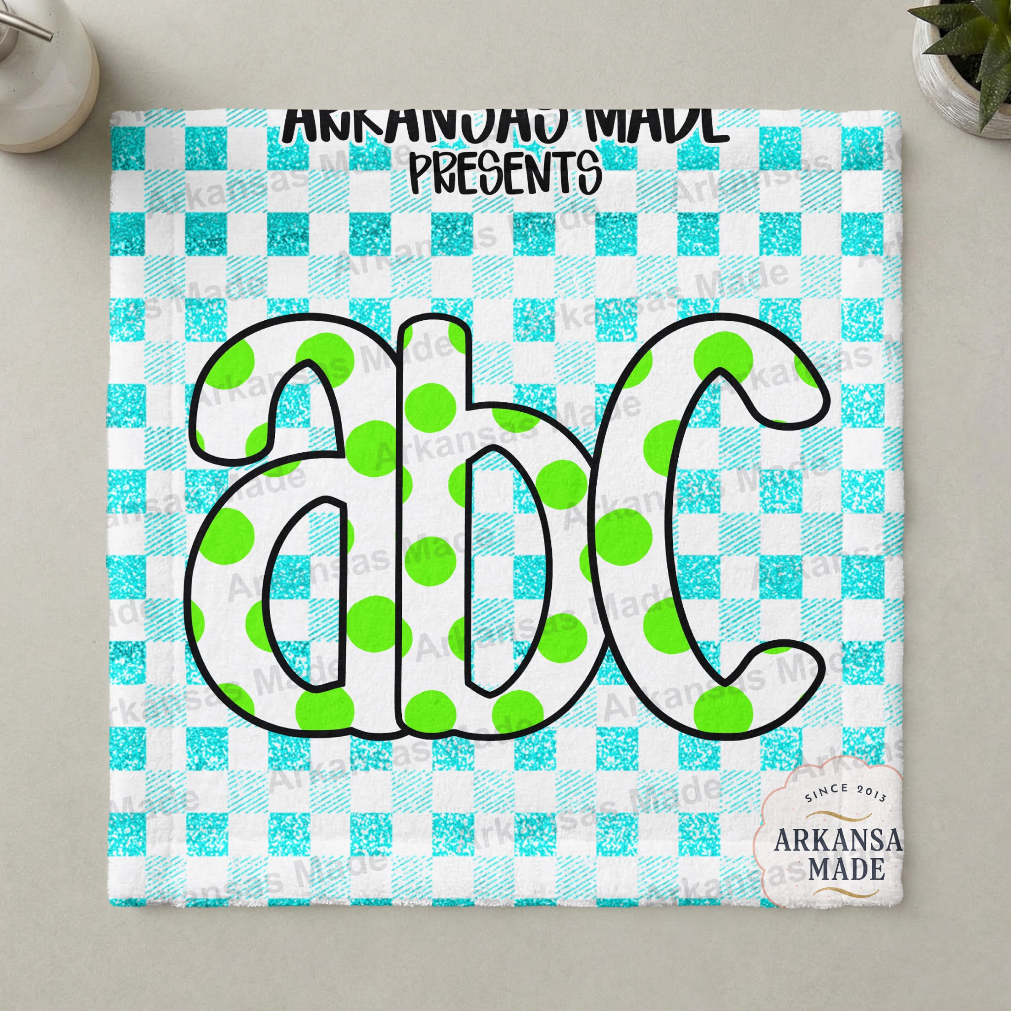 Lime Green Polka Dot ABC Digital Download Alpha Set | Teal Faux Glitter Gingham Letters Numbers Clip Art | Fun Kids Sublimation Ready - Image 3