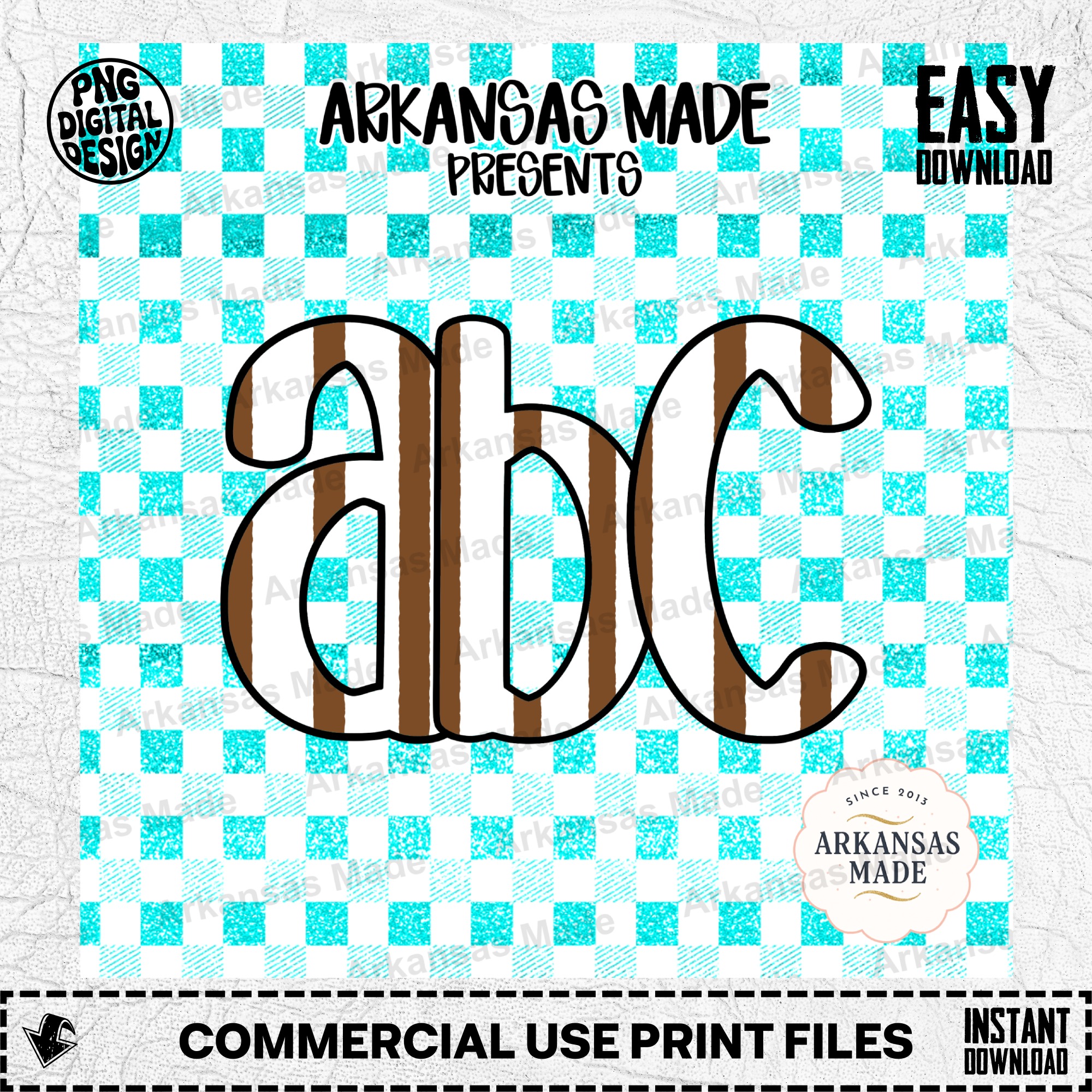 Digital Download Alpha Set, Teal Glitter Buffalo Plaid Letters, Brown Gingham Font PNG, Rustic School Alphabet Clipart
