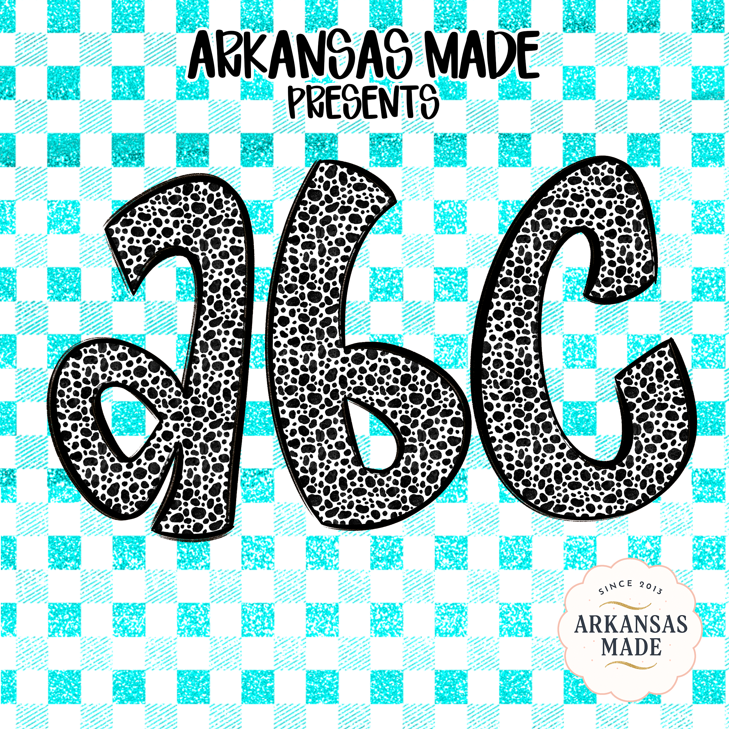 Dalmatian Alphabet Digital, Full A-Z Alpha Sublimation DTF PNGs, Spotty Letters Download, Animal Print Font, Teal Checkered ABCs