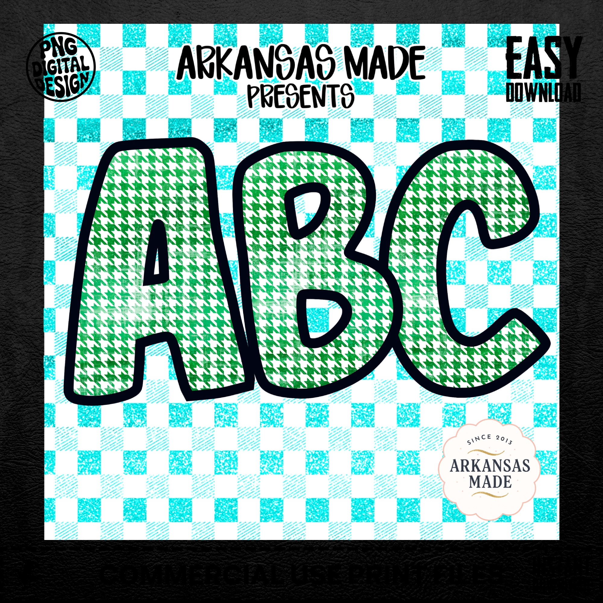 Digital Green Houndstooth Alphabet, Full A-Z Alpha PNGs, Distressed Letter Sublimation and DTF Bundle, Instant Download - Image 5
