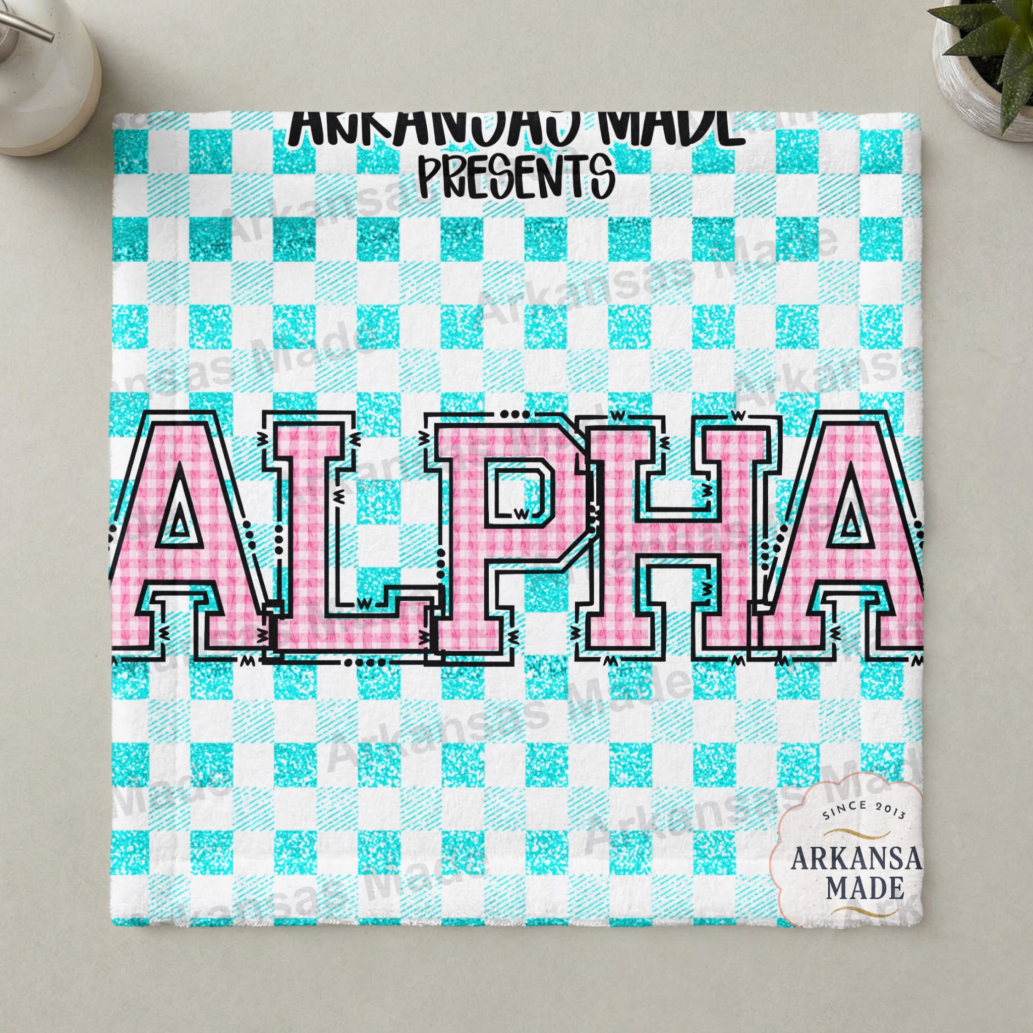 Digital Download Alpha Set | Pink Gingham Collegiate Letters | Varsity Greek Sorority Font | Faux Teal Glitter Pattern PNG | Craft File - Image 3