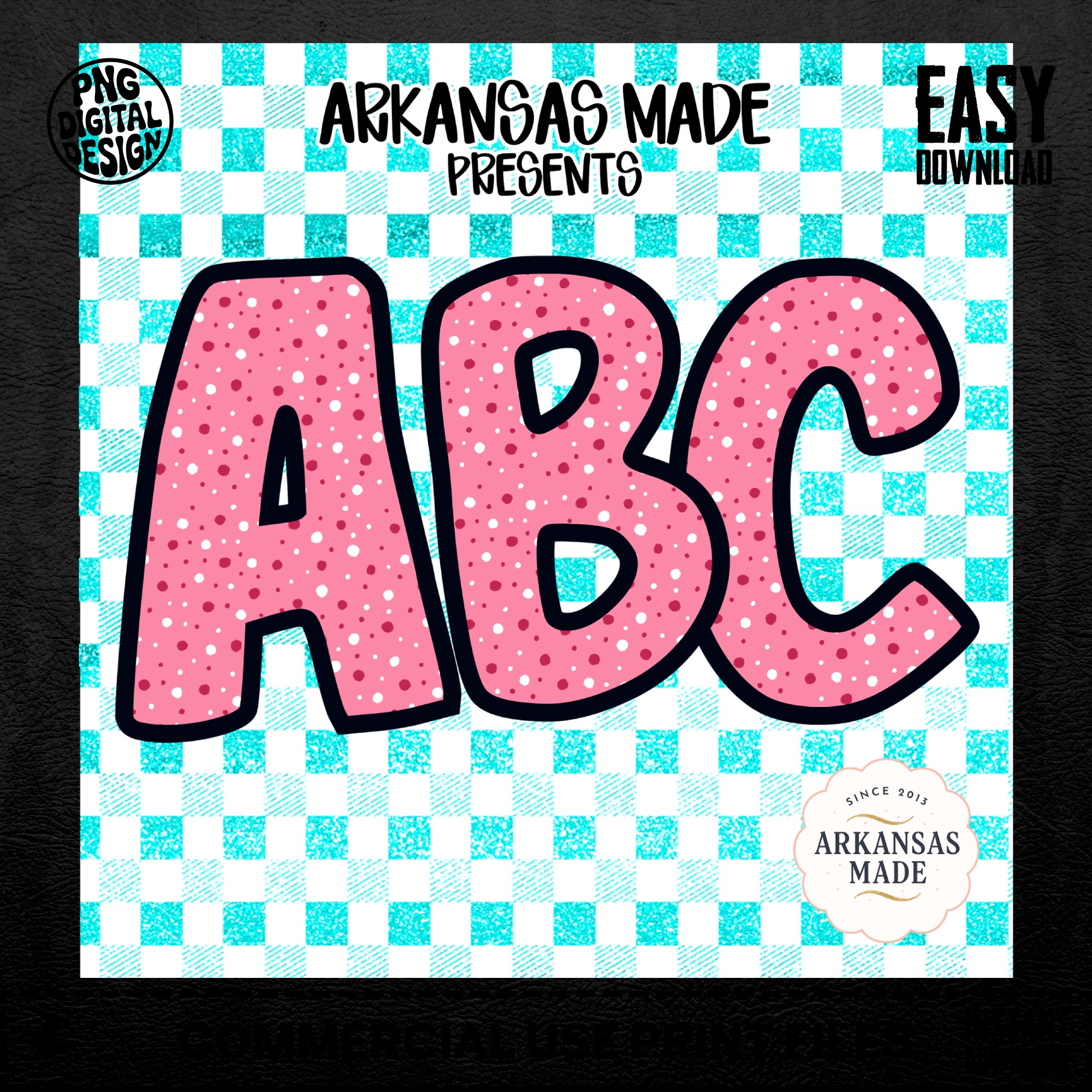 Digital, Digital Download Full A-Z Alpha, Pink Polka Dot Alphabet, Cute Letter Sublimation, Checkered Background DTF PNGs, ABC Clipart Set - Image 5
