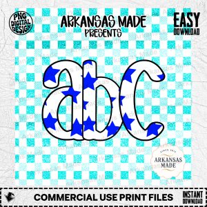 Patriotic Blue Star Alpha Set | Faux Glitter Plaid Letters Digital Download Alphabet SVG PNG for Cricut & Sublimation