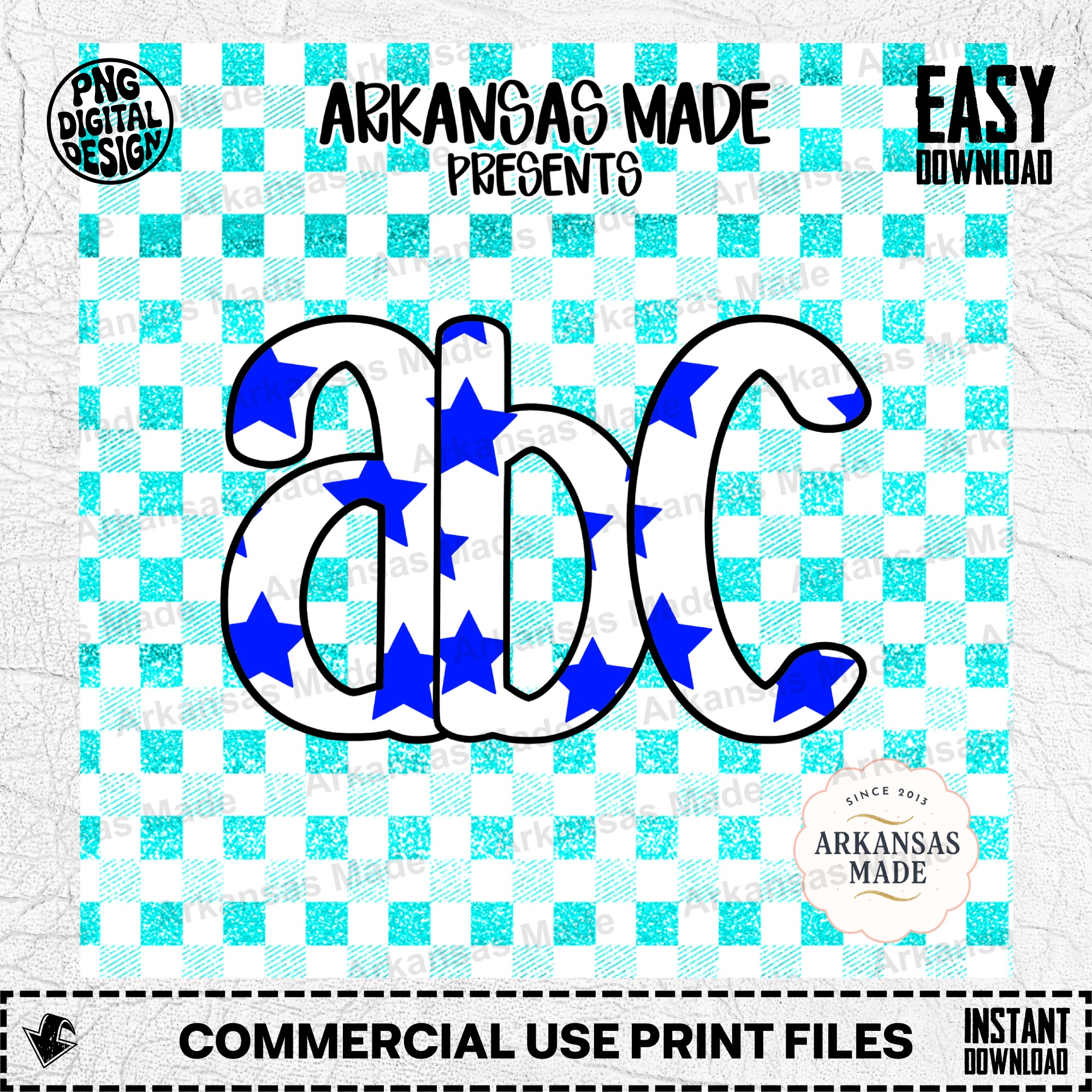 Patriotic Blue Star Alpha Set | Faux Glitter Plaid Letters Digital Download Alphabet SVG PNG for Cricut & Sublimation