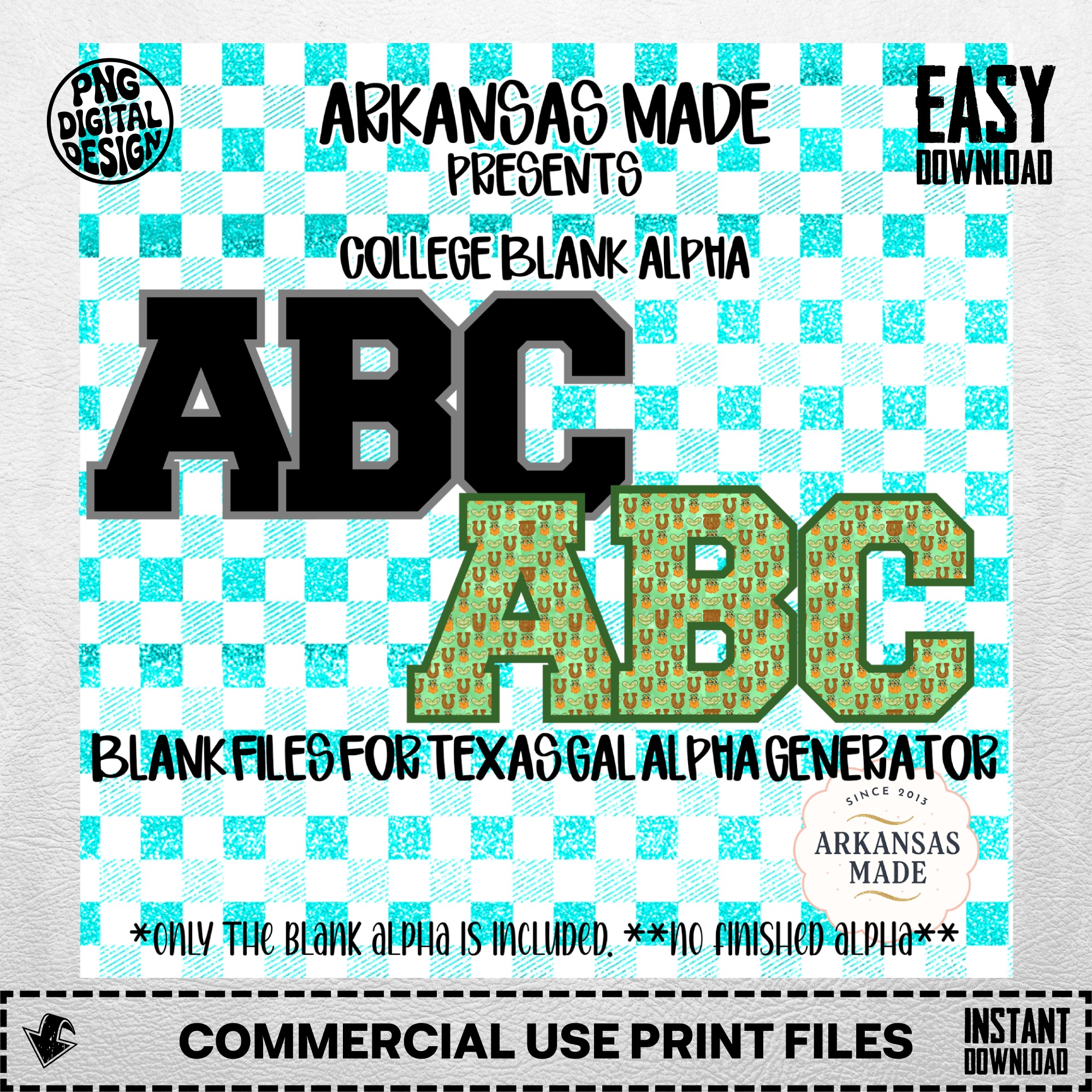 College Blank Alpha PNG, Digital Download, Sublimation DTF Files, Arkansas Made Texas Gal Alpha Generator, Customizable Alphabet Letters - Image 4