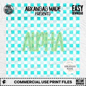 Green Plaid Alpha Sorority PNG Digital Download, Teal Glitter Gingham Checkered Collegiate Sublimation Design