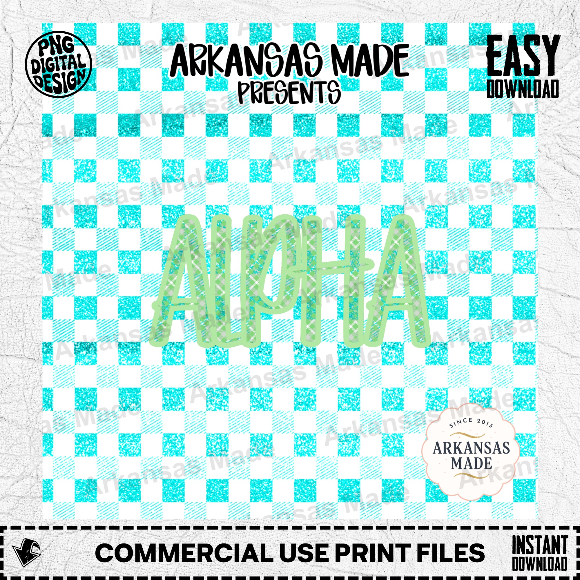 Green Plaid Alpha Sorority PNG Digital Download, Teal Glitter Gingham Checkered Collegiate Sublimation Design