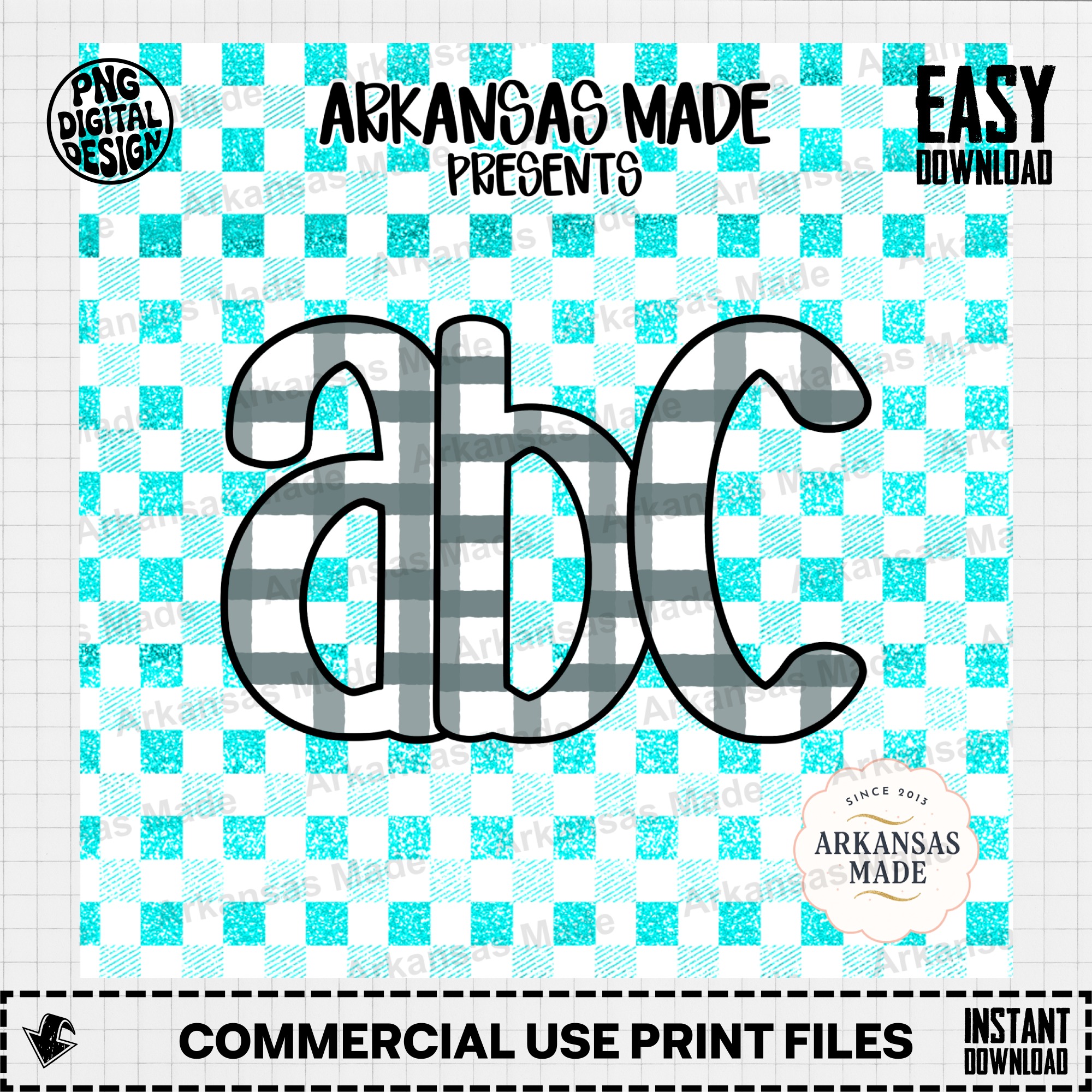Teal Gray Faux Glitter Plaid Alpha Set Digital Download - PNG SVG Letters Font for Cricut Sublimation Crafts - Image 2