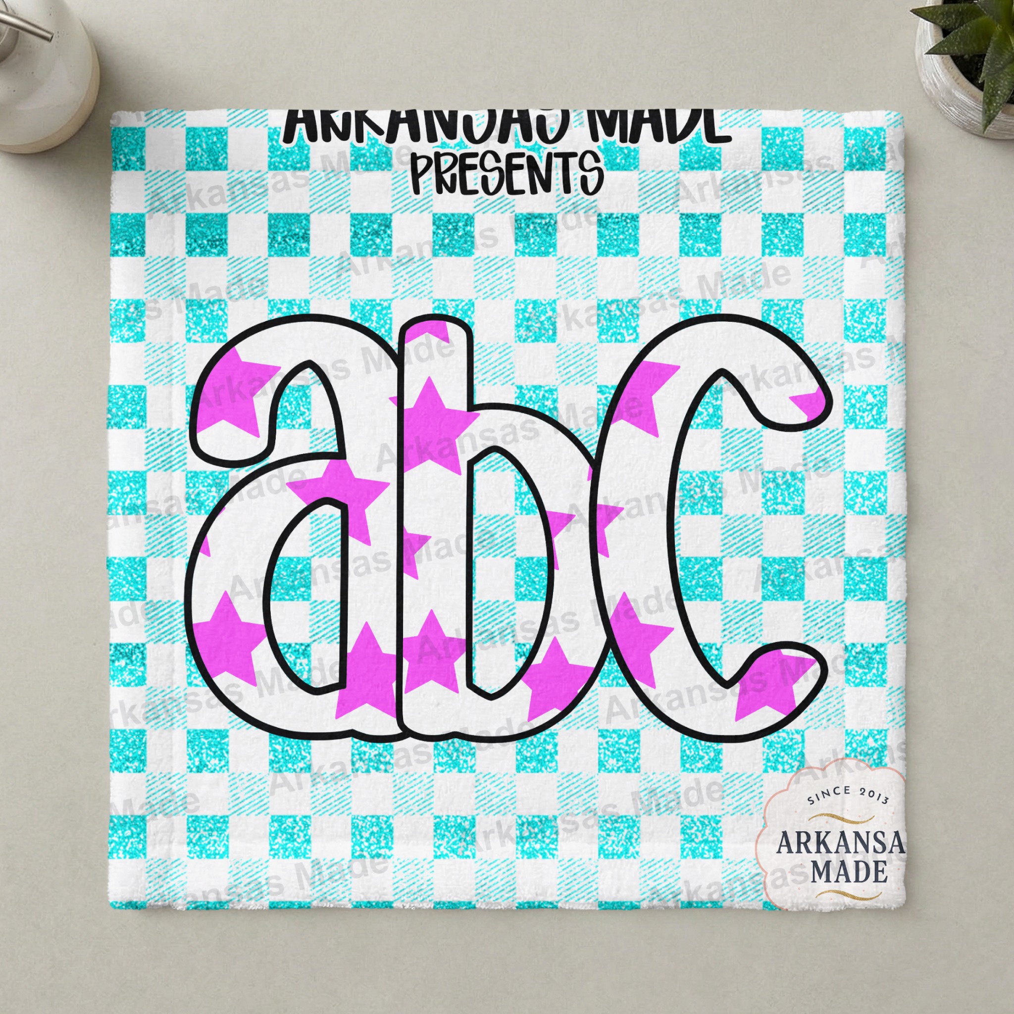 Digital Download Alpha Set: Pink Star Letters, Teal Glitter Gingham Alphabet Font, Preppy ABC PNG SVG for Cricut & Crafts - Image 3