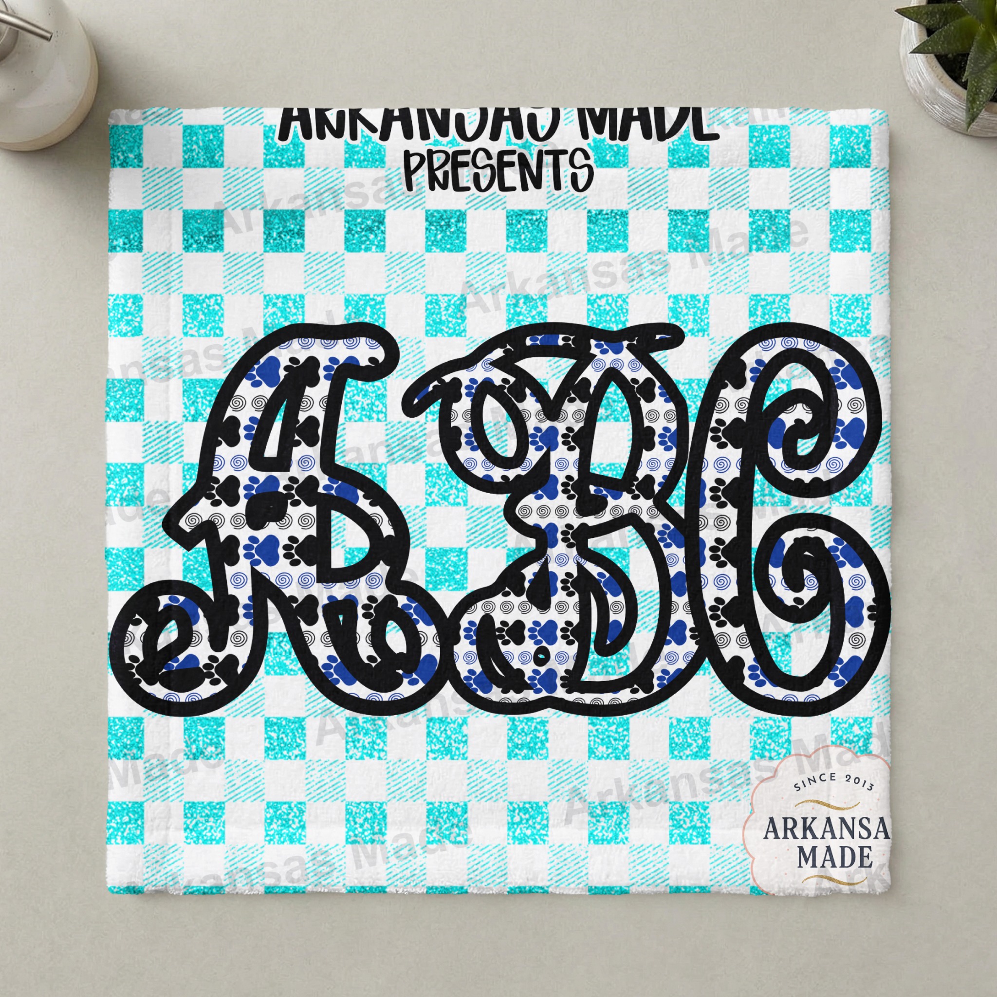 Blue Paw Print Letters Digital Download Alpha Set - Faux Glitter Gingham Monogram SVG PNG - Custom Initial Pet Lover - Image 3