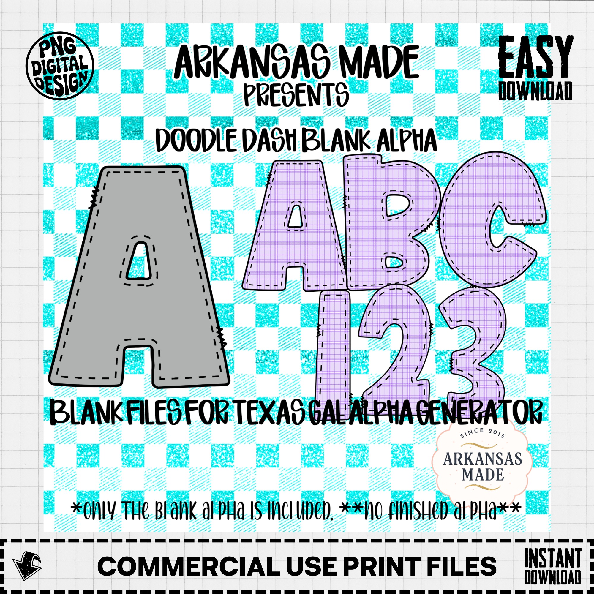 Doodle Dash Blank Alpha Digital Download, Sublimation Files, Texas Gal Alpha Generator, Custom Letters and Numbers PNG - Image 2