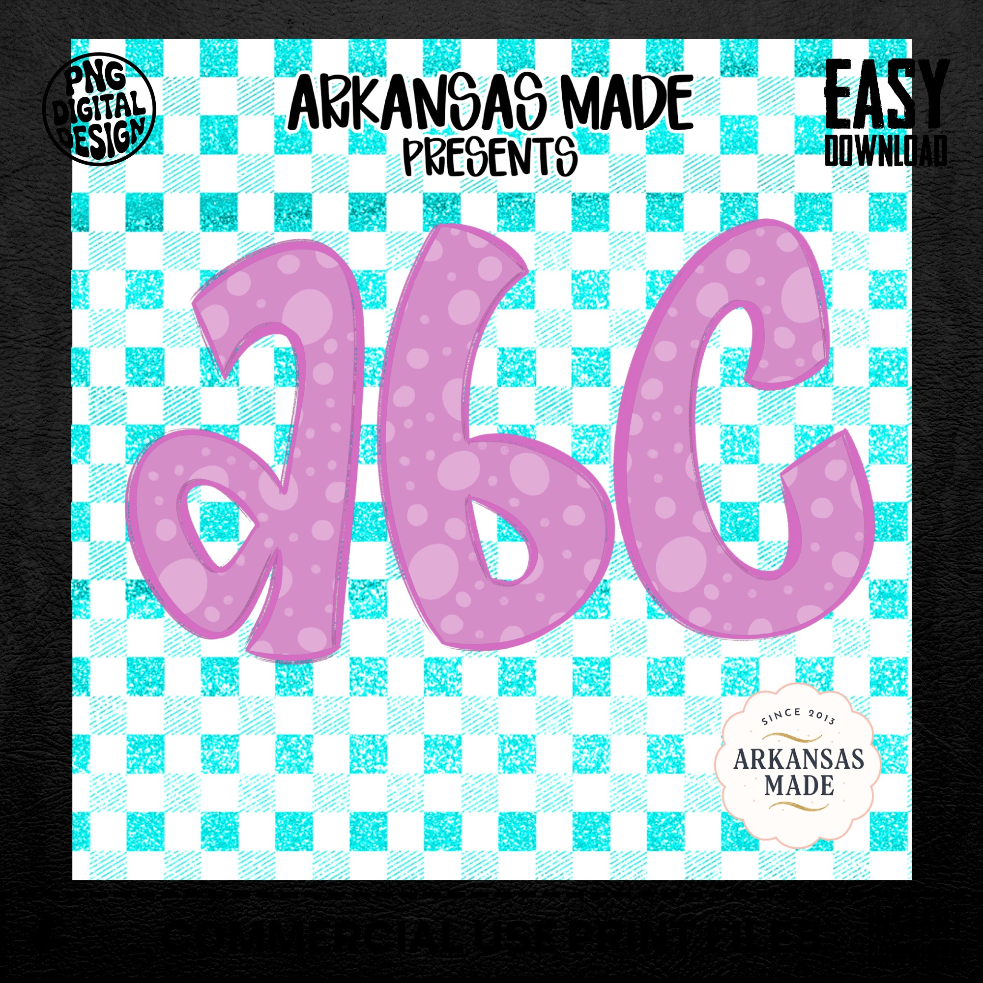 Digital, Digital Download Full A-Z Alpha, Sublimation DTF PNGs, Pink Polka Dot Alphabet, Glitter Teal Gingham Letters, Bubbly Font ABCs - Image 5