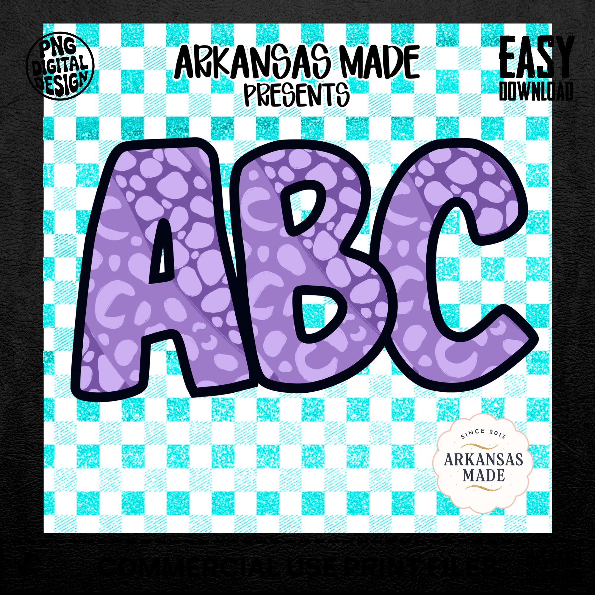 Purple Leopard Print ABC Alphabet, Full A-Z Alpha, Digital Download, Sublimation DTF PNGs, Turquoise Plaid, Kids Nursery Decor - Image 5