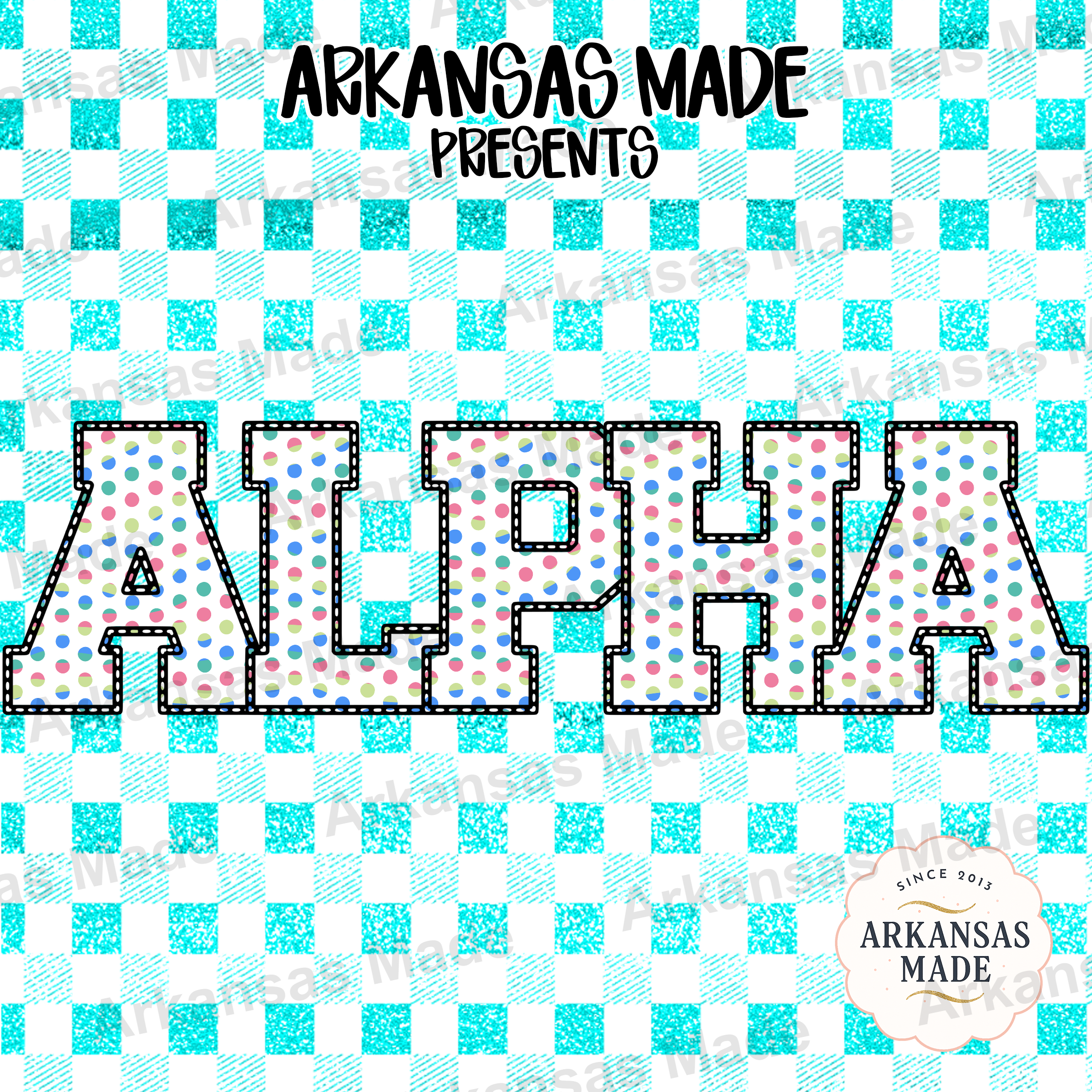 Polka Dot Chenille Alpha Digital Download Set with Teal Glitter Plaid Background - Sorority Letters PNG Bundle for DIY Crafts & Apparel - Image 4