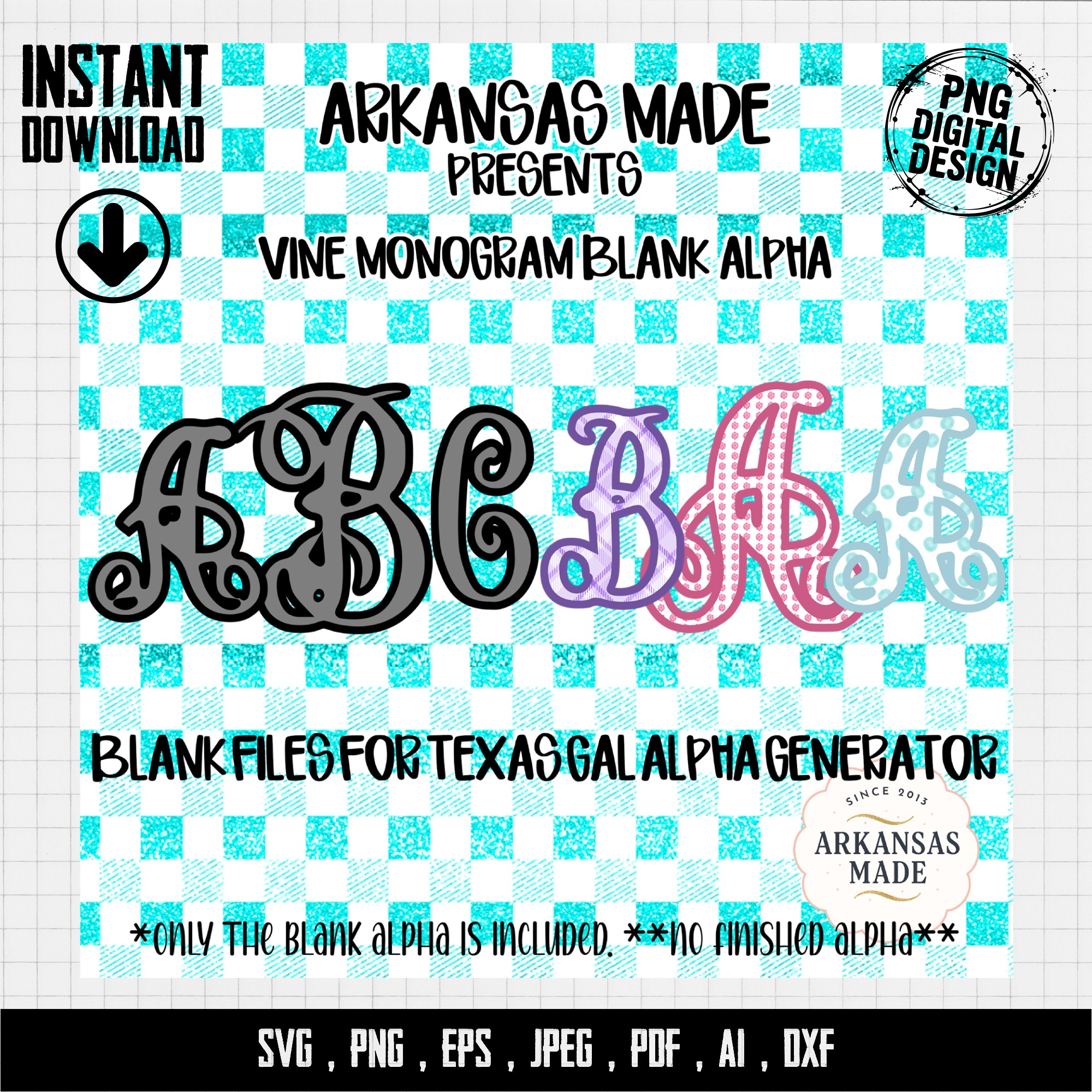 Vine Monogram Blank Alpha PNG for Texas Gal Alpha Generator, Digital Download, Sublimation DTF Ready, Custom Design Files, Instant Download - Image 3