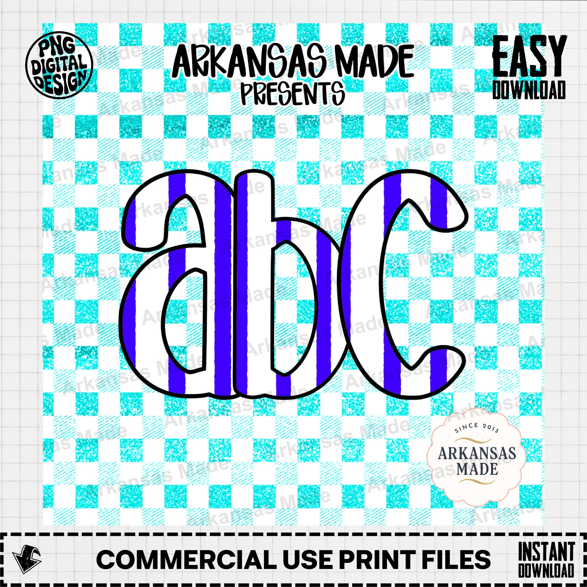 Teal Aqua Gingham Striped Letters Digital Download Alpha Set | Preppy ABC Alphabet Clipart for Crafters - Image 2