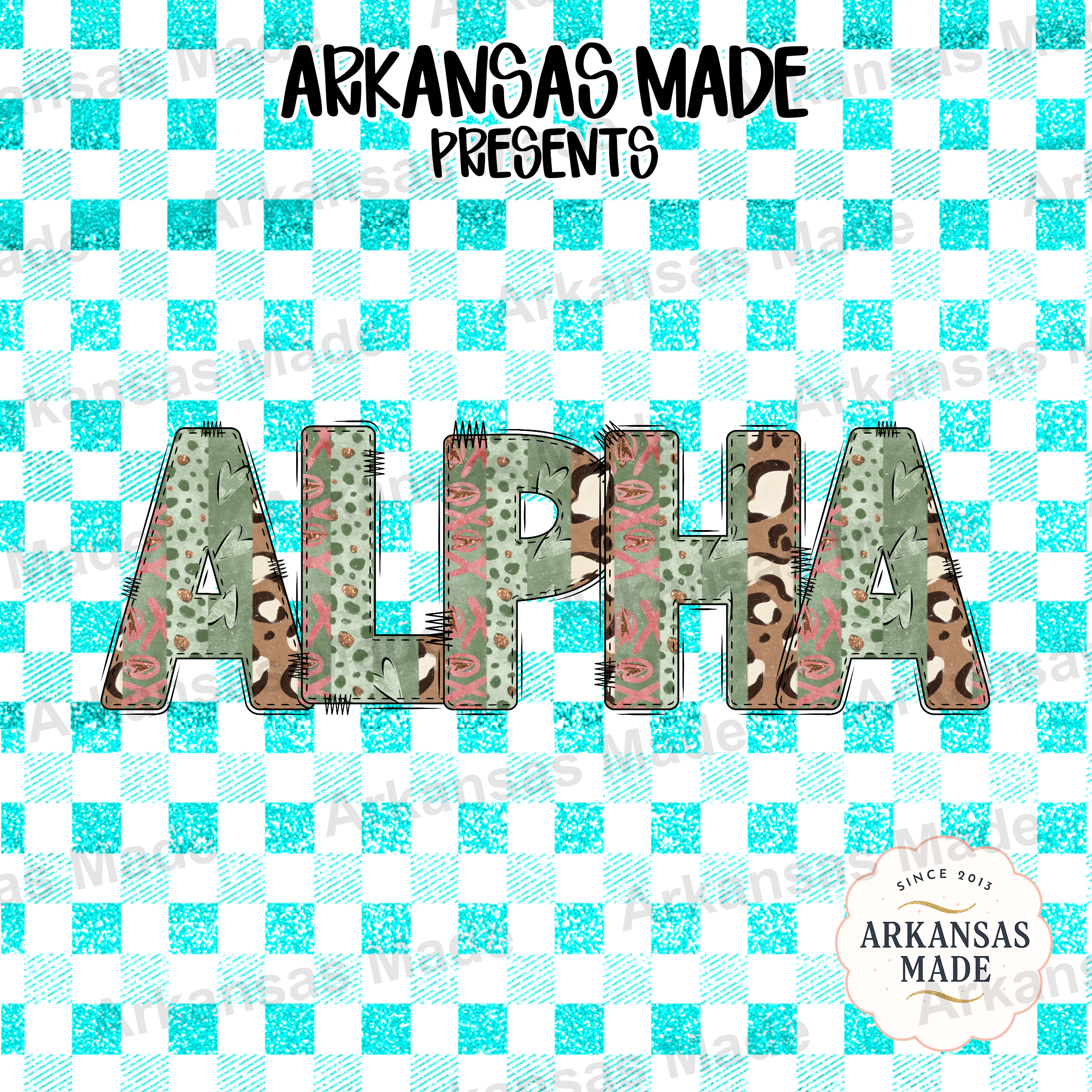 Alpha Letters Digital Download Set, Patchwork Letters PNG, Teal Buffalo Plaid, Sorority Alpha Girl Clipart, Trendy Graphic - Image 4