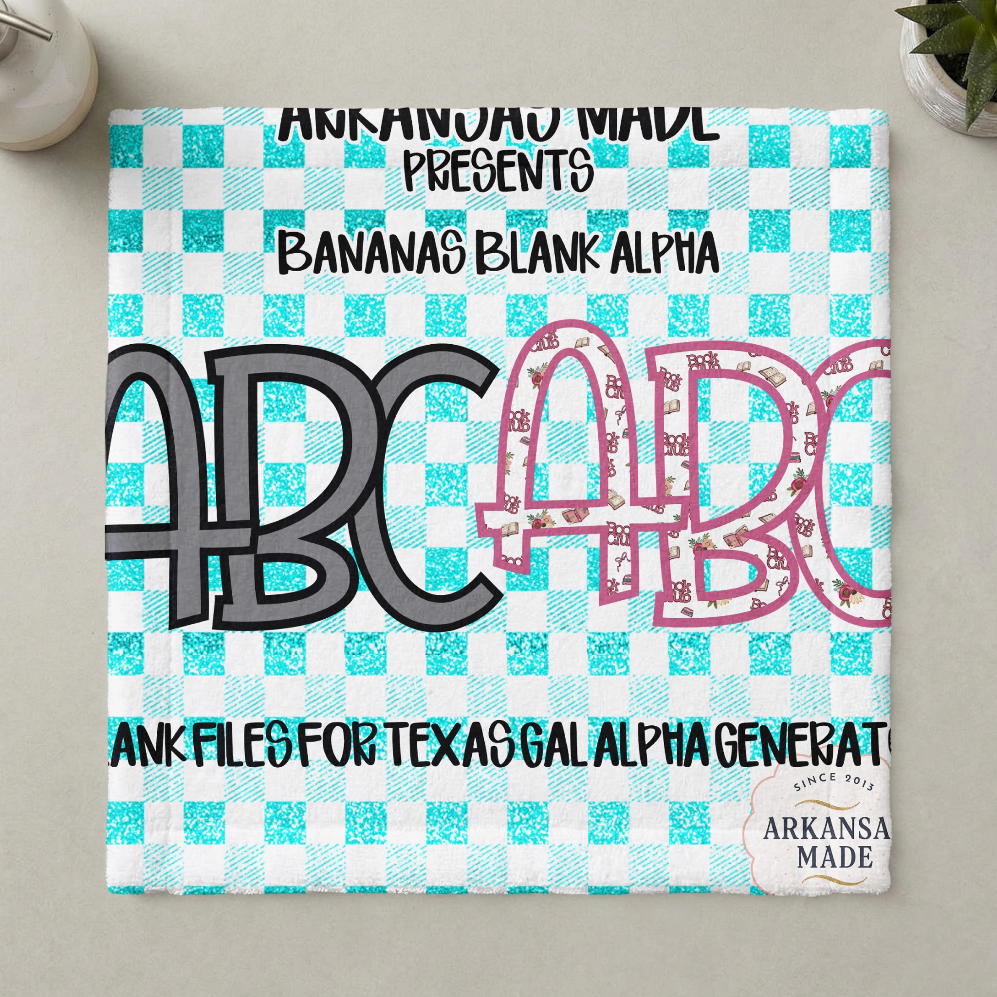 Bananas Blank Alpha Digital Download, Sublimation PNG, DTF Blank File, Texas Gal Generator, Custom Letters, Teal Gingham - Image 5