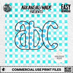 Blue Polka Dot ABC Letters Digital Download Alpha Set | Gingham Alphabet PNG for Crafters, Teachers, Nursery Decor, Sublimation