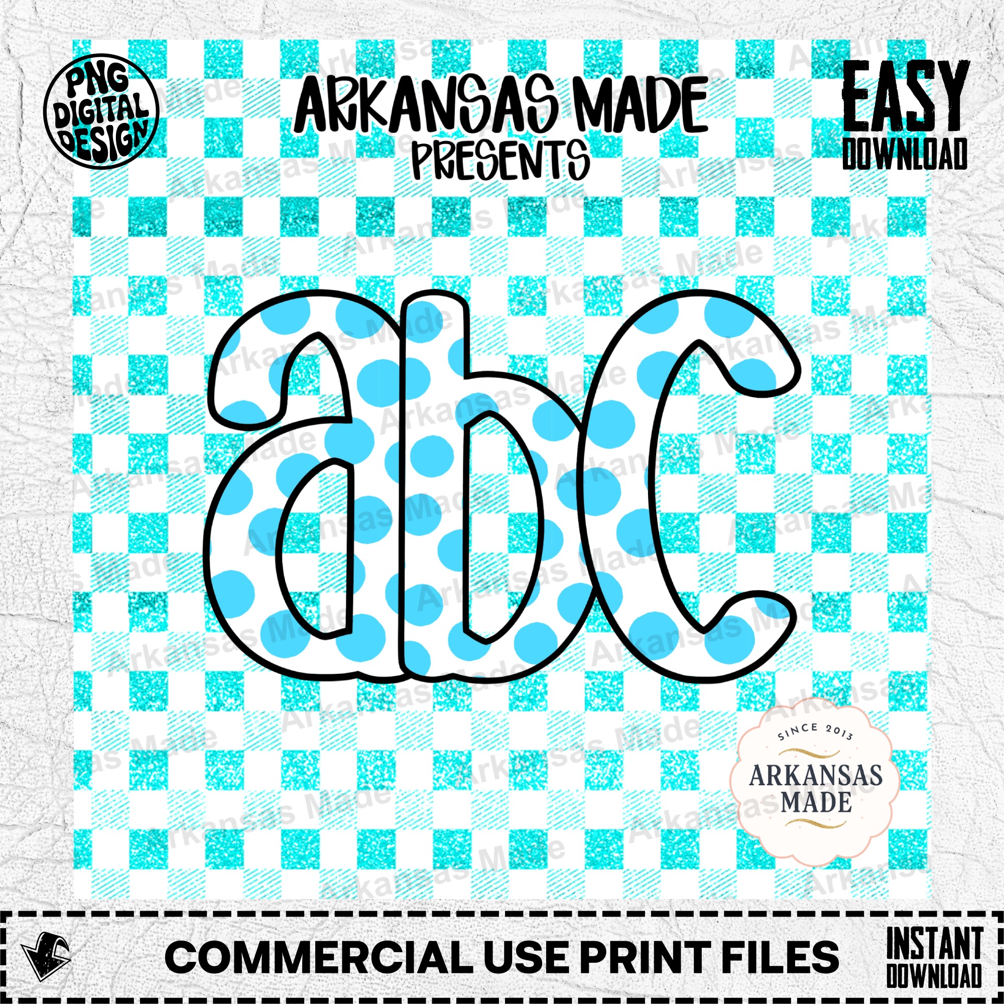 Blue Polka Dot ABC Letters Digital Download Alpha Set | Gingham Alphabet PNG for Crafters, Teachers, Nursery Decor, Sublimation