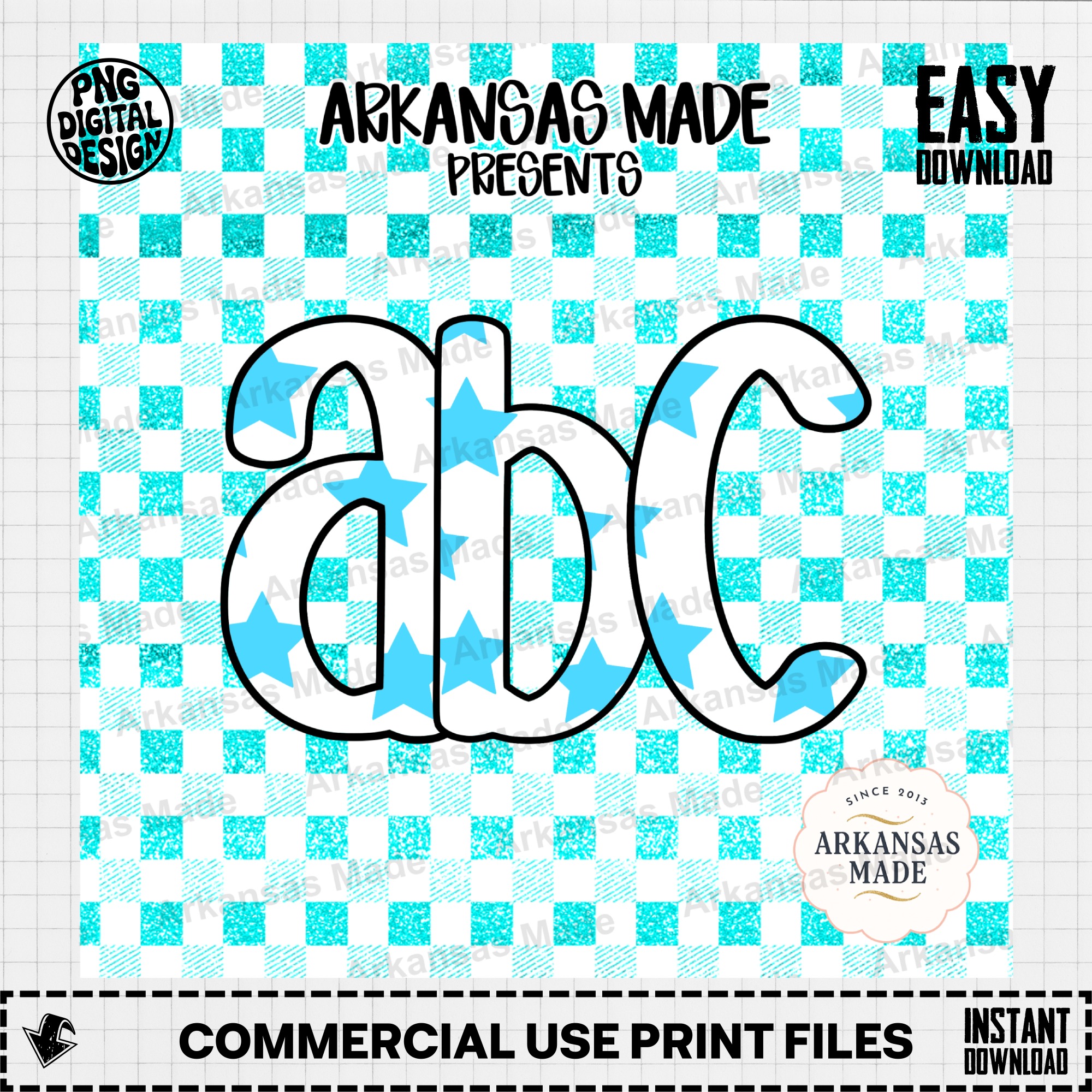 Teal Star Glitter ABC Digital Alpha Set, Cheerful Kidcore Alphabet Letters Clipart PNG, Crafting Instant Download for Teachers & DIY - Image 2