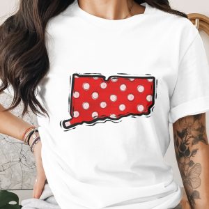 Connecticut Polka Dot Map PNG, Red CT State Outline Digital Download, Grunge Distressed Polka Dots Sublimation, DTF File