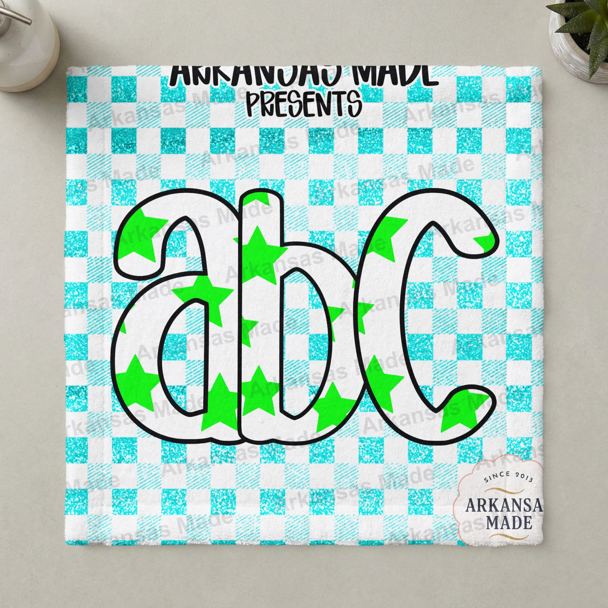 Green Star Alpha Set Digital Download, Aqua Glitter Gingham Alphabet Letters PNG, Preppy Cheerful Kids ABC Clipart for Sublimation & Crafts - Image 3