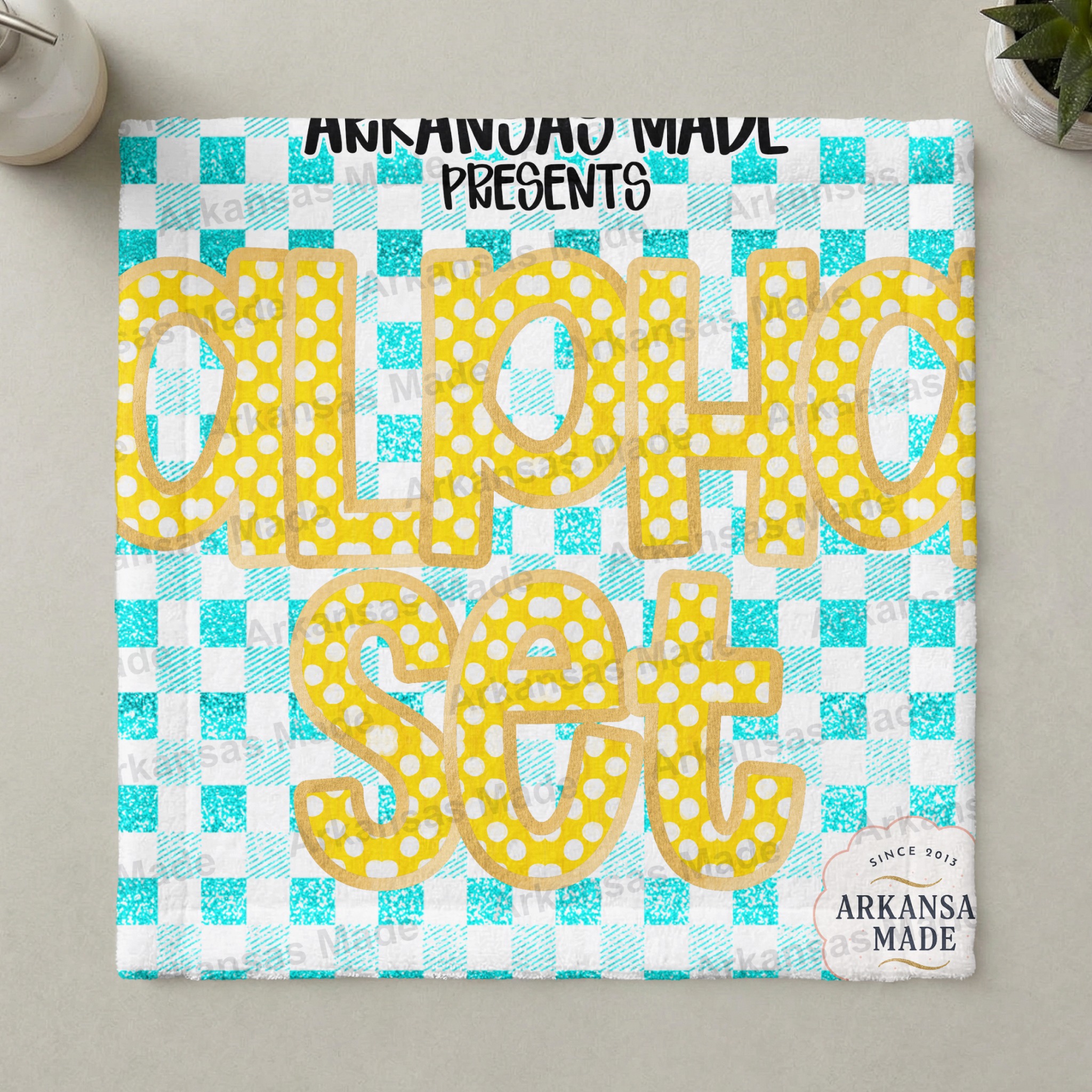 Yellow Polka Dot Digital Alpha Set | Faux Gold Outline Letters | Aqua Glitter Gingham Alphabet PNG Clipart Bundle - Image 3