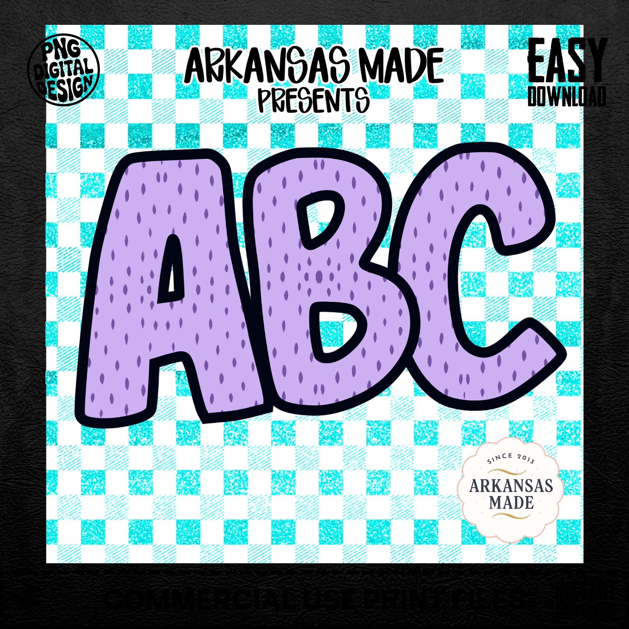 Purple Speckled ABC Alphabet, Full A-Z Alpha Set, Glitter Teal Checkered Background, Digital, Sublimation DTF PNGs Download - Image 5