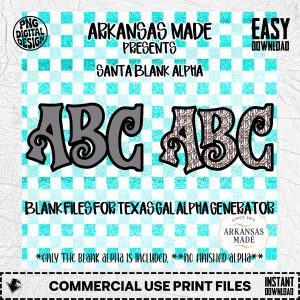 Santa Blank Alpha PNG, Digital Download Sublimation DTF File, Texas Gal Alpha Generator Compatible, Customizable Christmas Font, Craft
