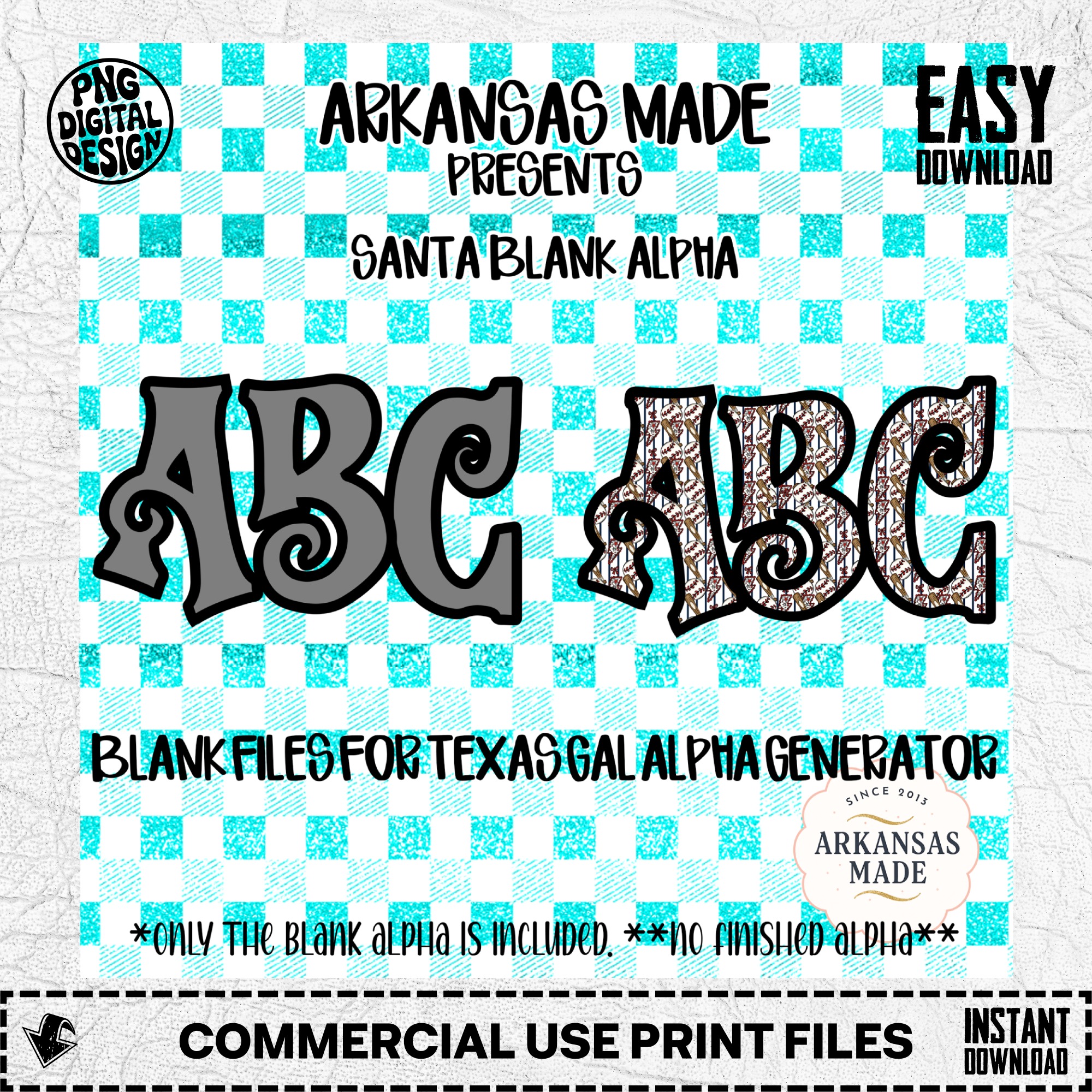 Santa Blank Alpha PNG, Digital Download Sublimation DTF File, Texas Gal Alpha Generator Compatible, Customizable Christmas Font, Craft