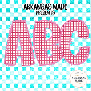 Pink Plaid Alphabet Digital Download, Full A-Z Alpha Sublimation DTF PNGs, Teal Glitter Checkerboard Letters, ABC Font Kit