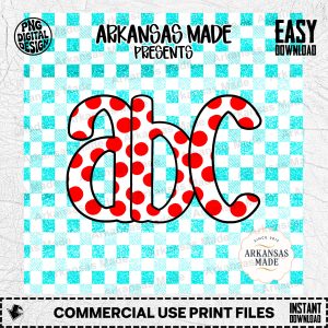 Digital Download Alphabet Set, Red Polka Dot ABC Letters, Faux Teal Glitter Gingham Font, Sublimation Clipart Nursery Decor