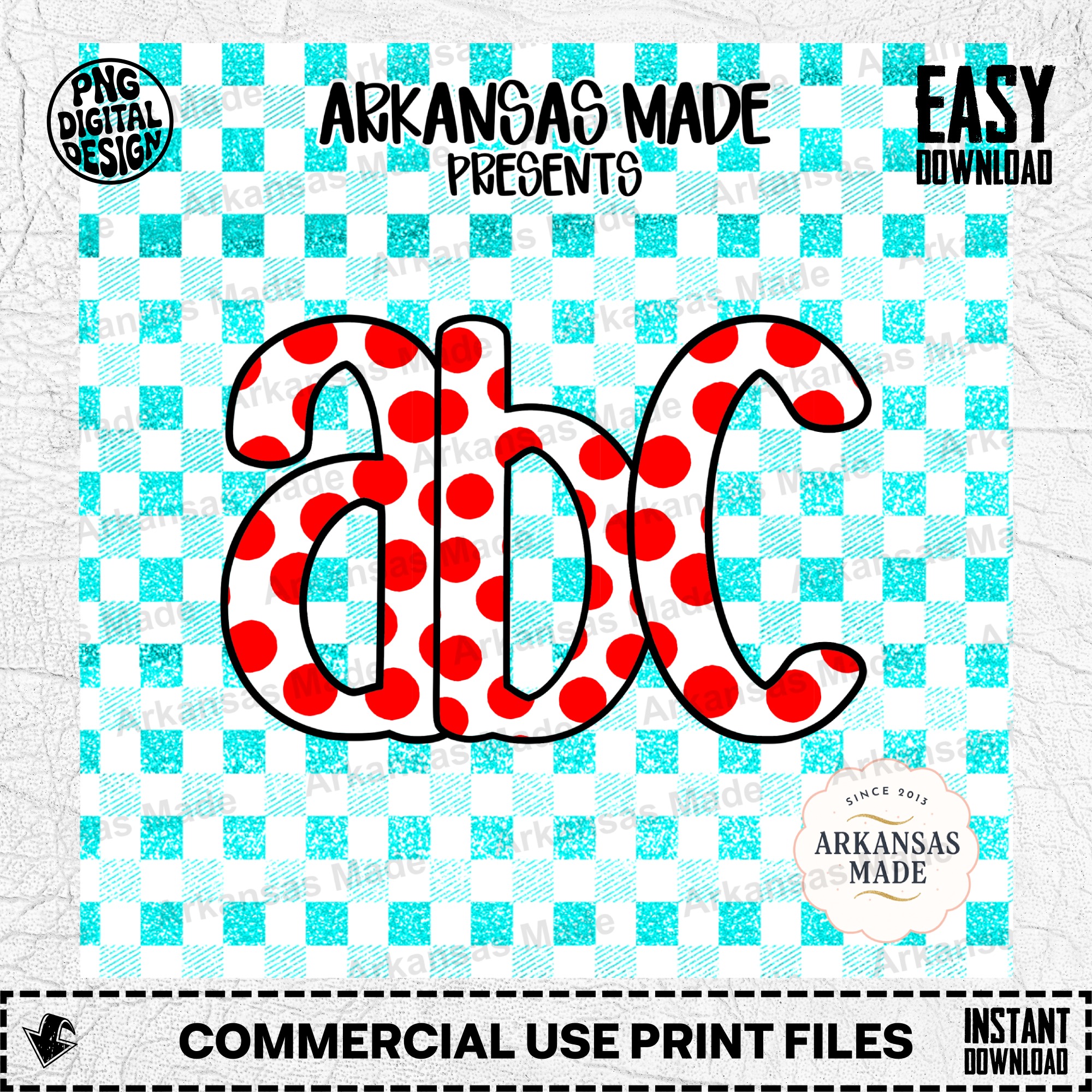 Digital Download Alphabet Set, Red Polka Dot ABC Letters, Faux Teal Glitter Gingham Font, Sublimation Clipart Nursery Decor