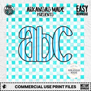 Turquoise Gingham Stripe Letters Digital Download Alpha Set, Faux Glitter Plaid Alphabet PNG, Crafting Font Sublimation ABC