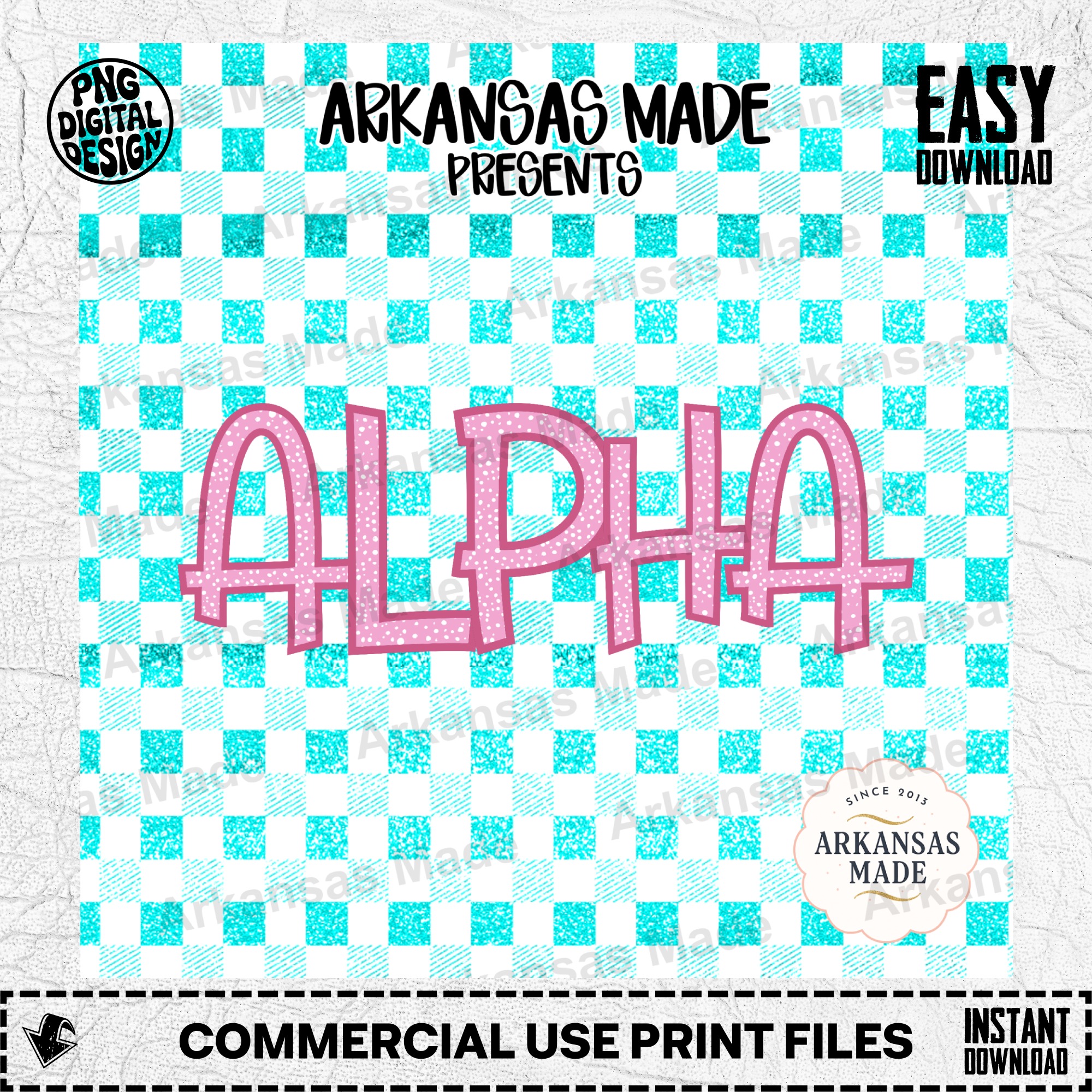 Pink Glitter Alpha Set Digital Download, Teal Checkered Alphabet PNG for Sorority Crafts, Preppy Digital Alpha Set
