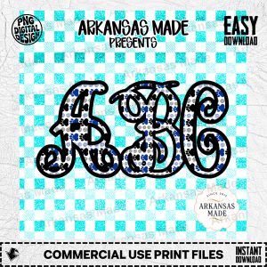 Blue Paw Print Letters Digital Download Alpha Set - Faux Glitter Gingham Monogram SVG PNG - Custom Initial Pet Lover