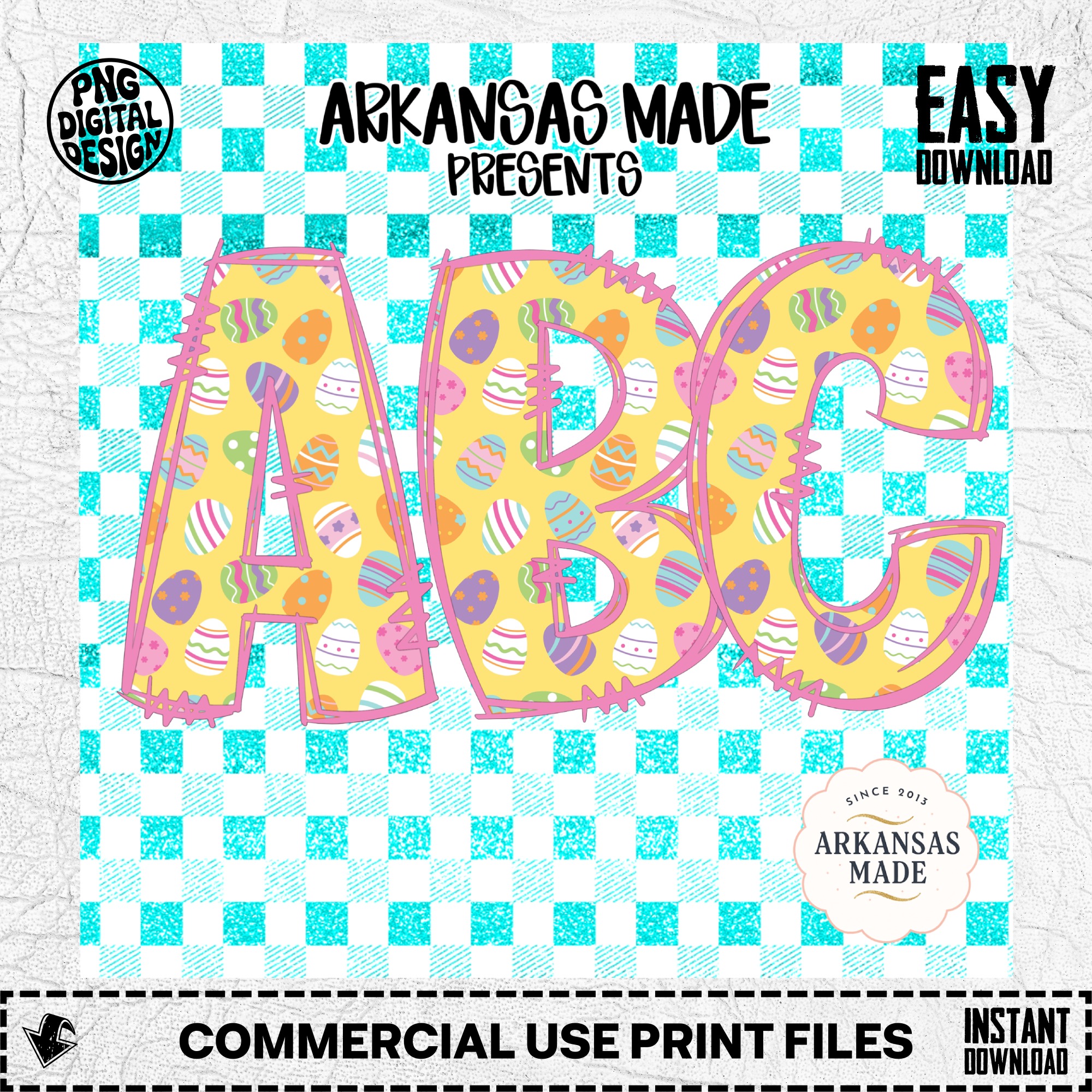 Easter ABC Alphabet Digital Download, Full A-Z Alpha Sublimation DTF PNGs, Spring Eggs Letters Bundle, Glitter Checkered Design - Image 2