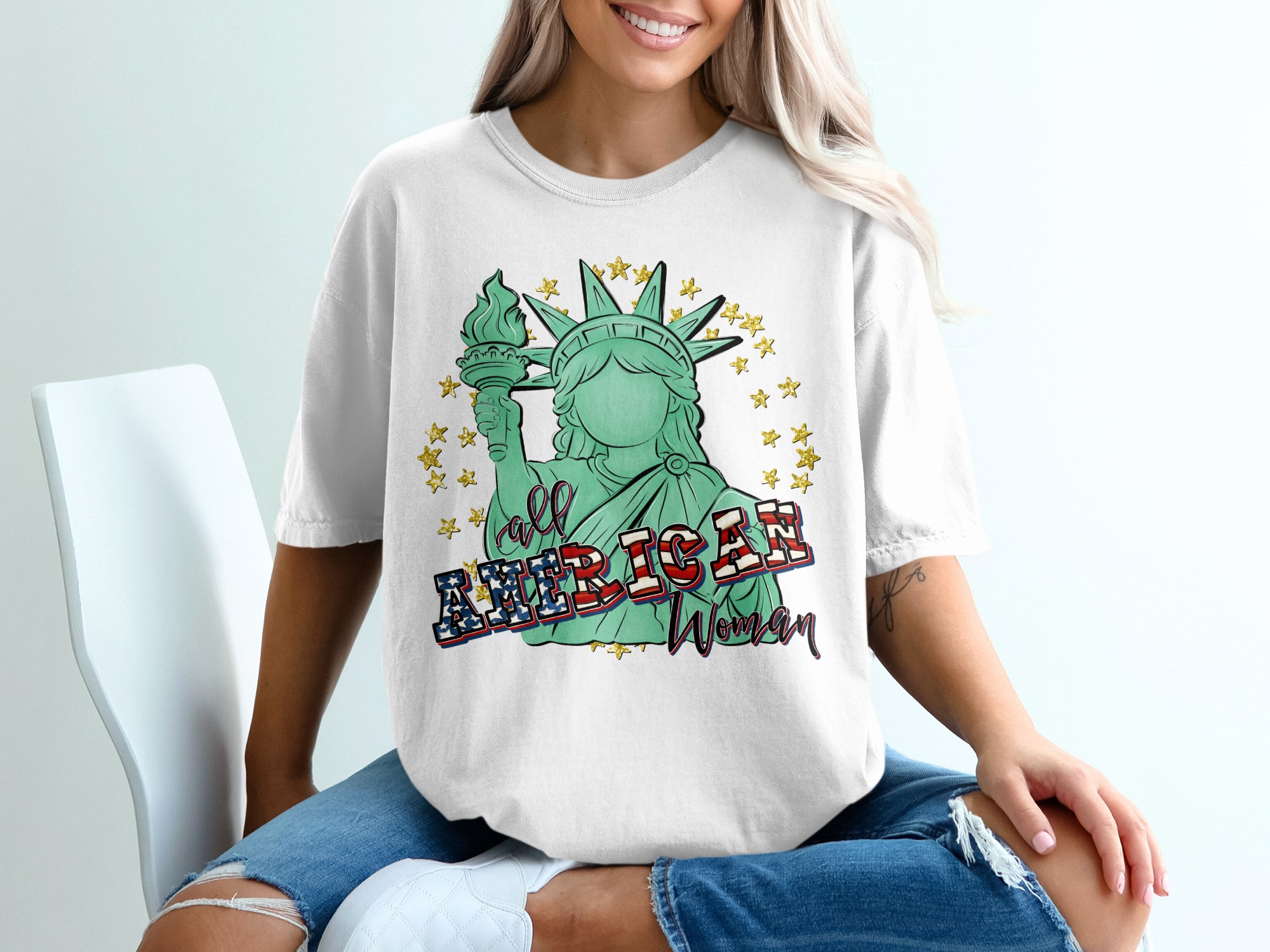 All American Woman Digital File, Patriotic Statue of Liberty PNG, Fourth of July Sublimation Design, Empowering USA Woman SVG for T-Shirt