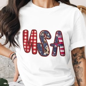 Distressed USA Patriotic T-Shirt, American Flag Tee, Boho Buffalo Plaid Leopard Print, 4th of July Outfit, Memorial Day Shirt, Rustic USA