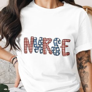 Patriotic Nurse T-Shirt | RN Nurse Appreciation Gift | American Flag Healthcare Hero Tee for Nursing Students & Staff