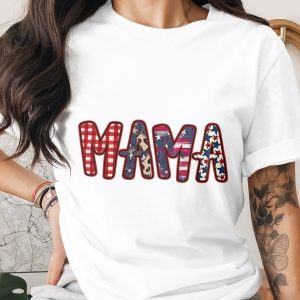 Patriotic Mama T-Shirt | Distressed American Flag Stars Buffalo Plaid Leopard Print Mom Tee Shirt | Fourth of July Gift