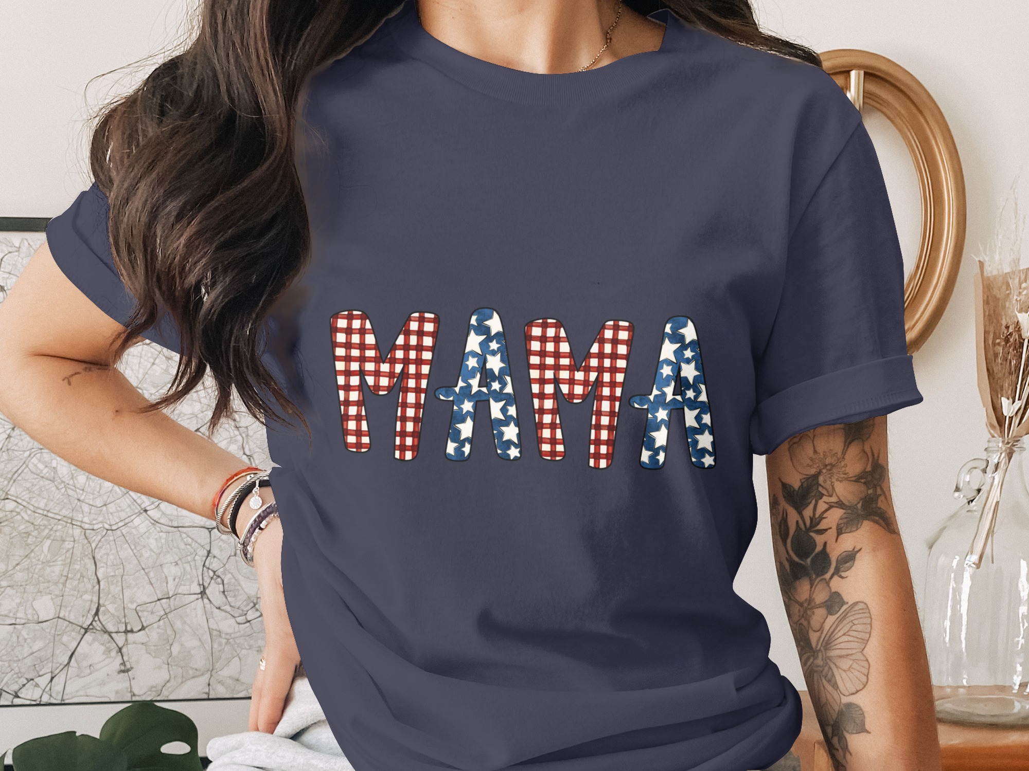 Patriotic Mama Shirt, Fourth of July Mama T-Shirt, American Flag Mama Tee, Red White Blue Mom Life Gift Top - Image 3