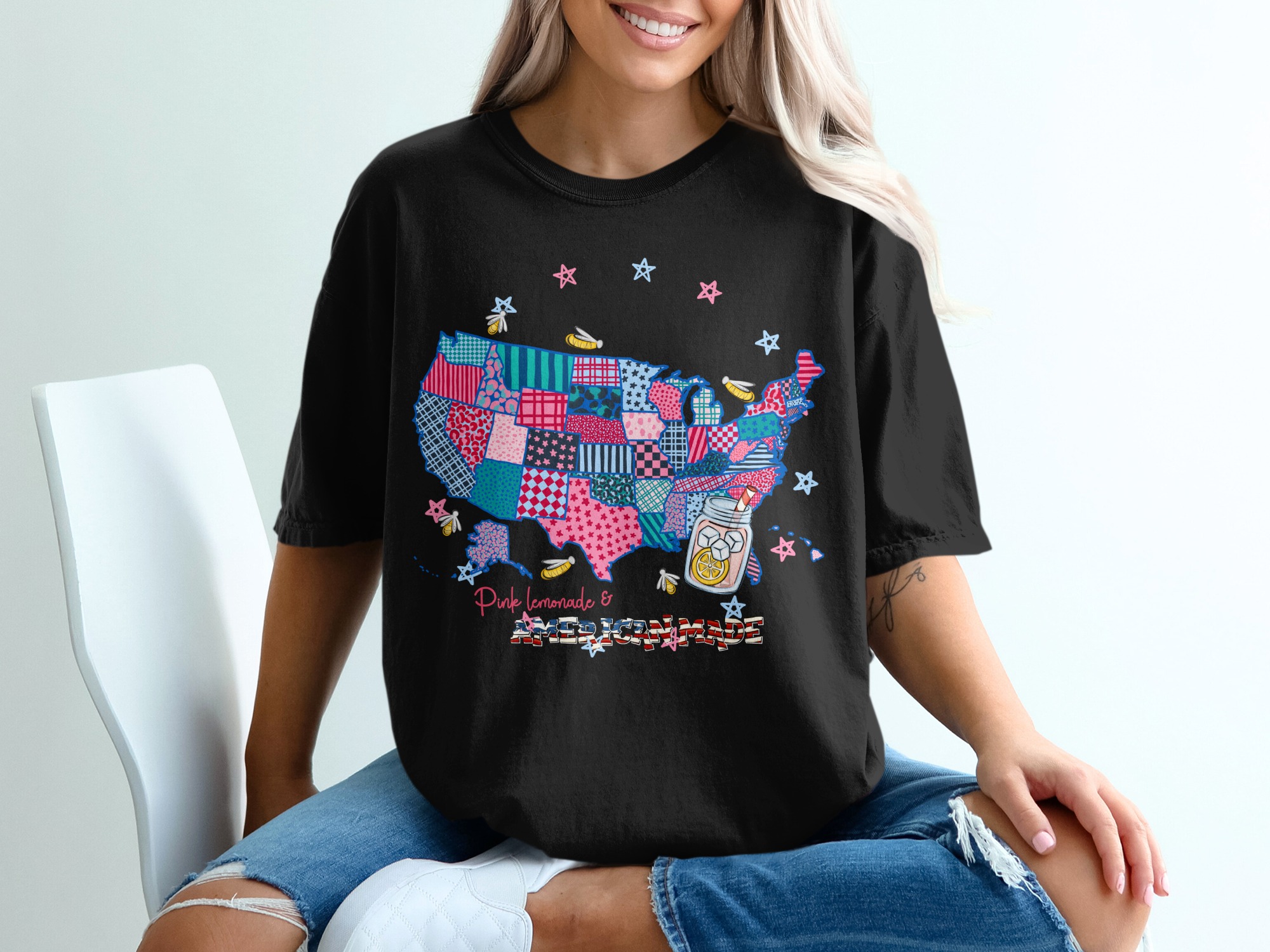 Pink Lemonade American Made USA Map Digital Art PNG | 4th of July Sublimation Design | Patriotic Summer Vibes File Download - Image 2